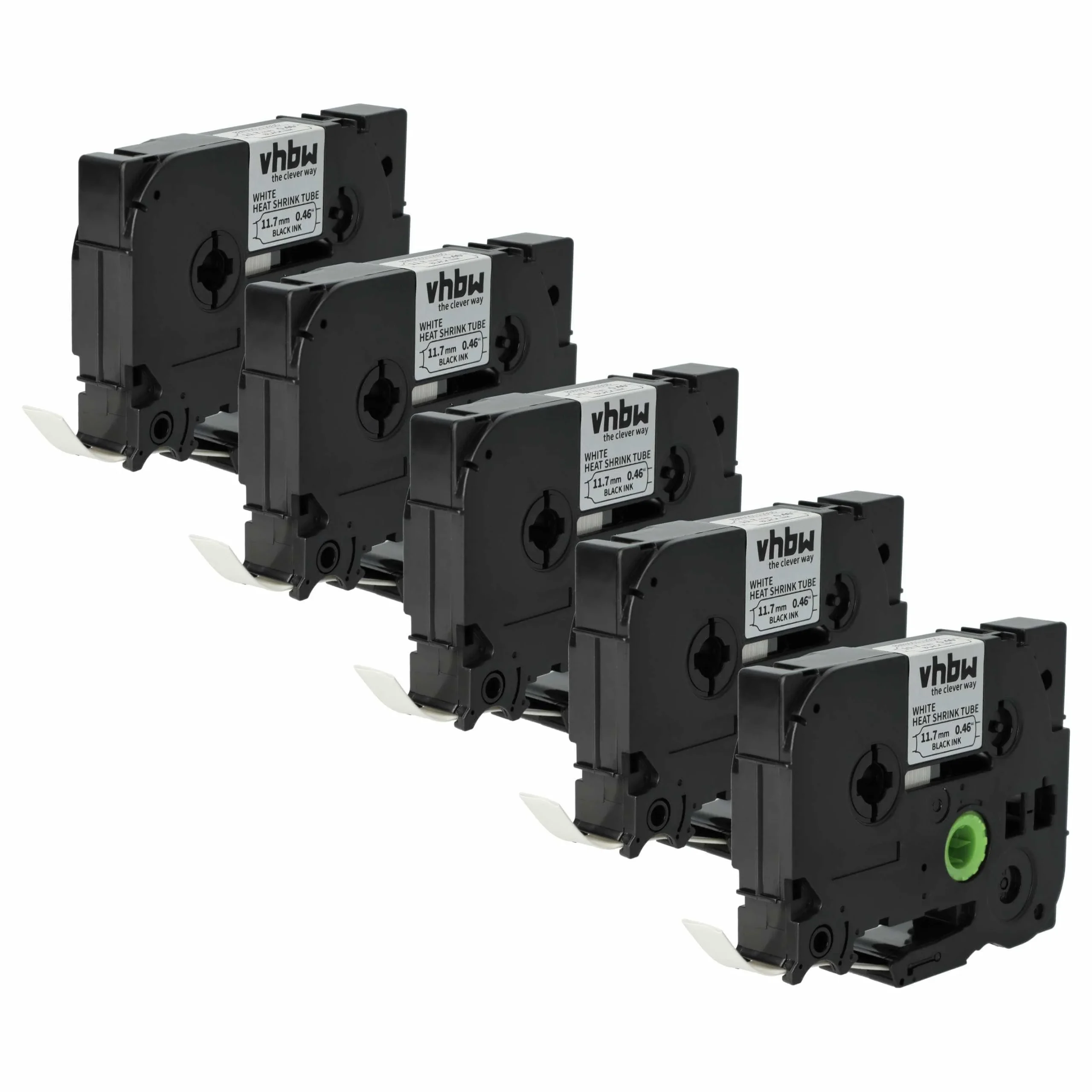 5x Label Tape replaces Brother HSE-231 - 11.7 mm Black to White, Heat Shrink Tape, 11.7 mm
