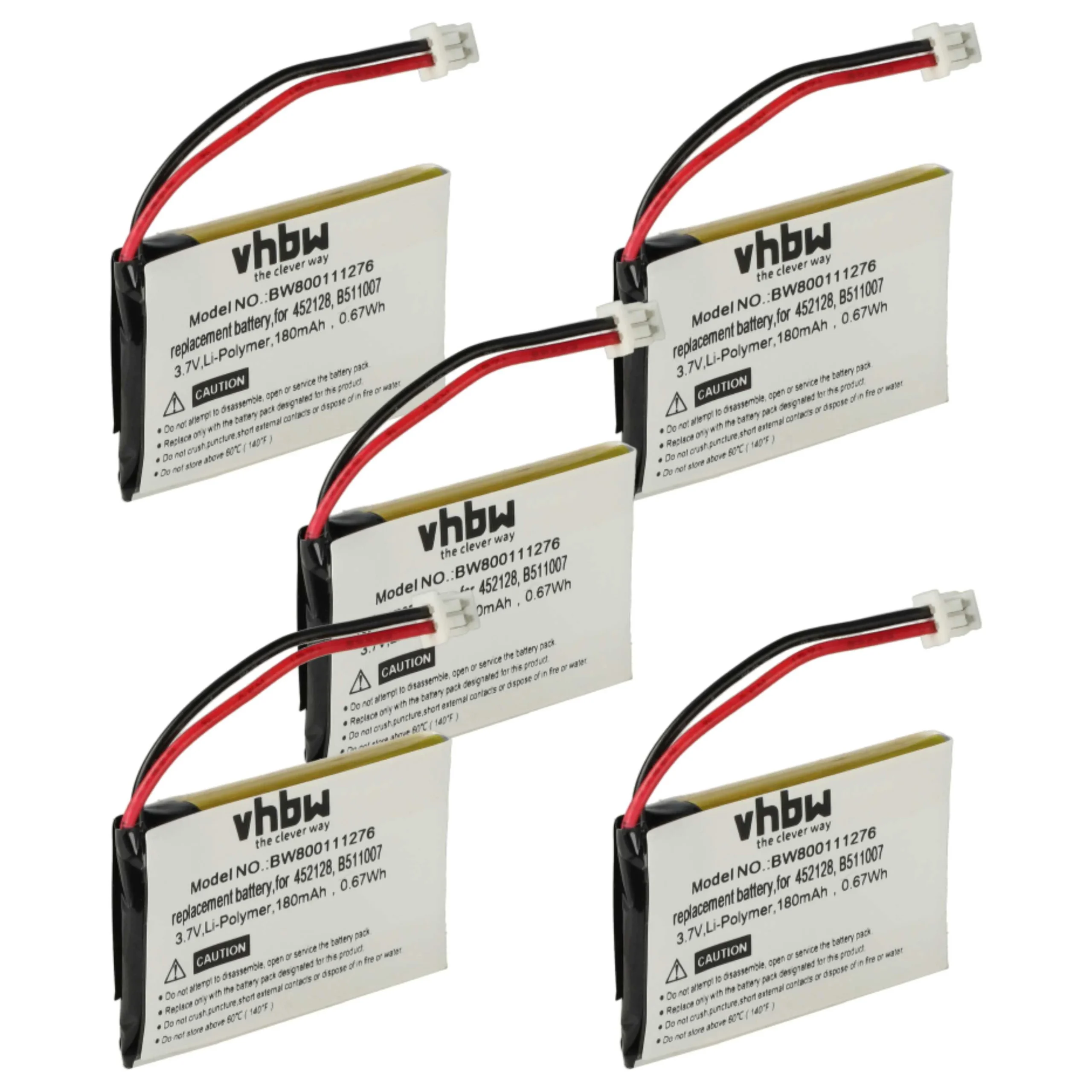 Batterie (5 pcs.) remplace 452128, B511007 casque audio Plantronics - 180mAh 3,7V Li-polymère