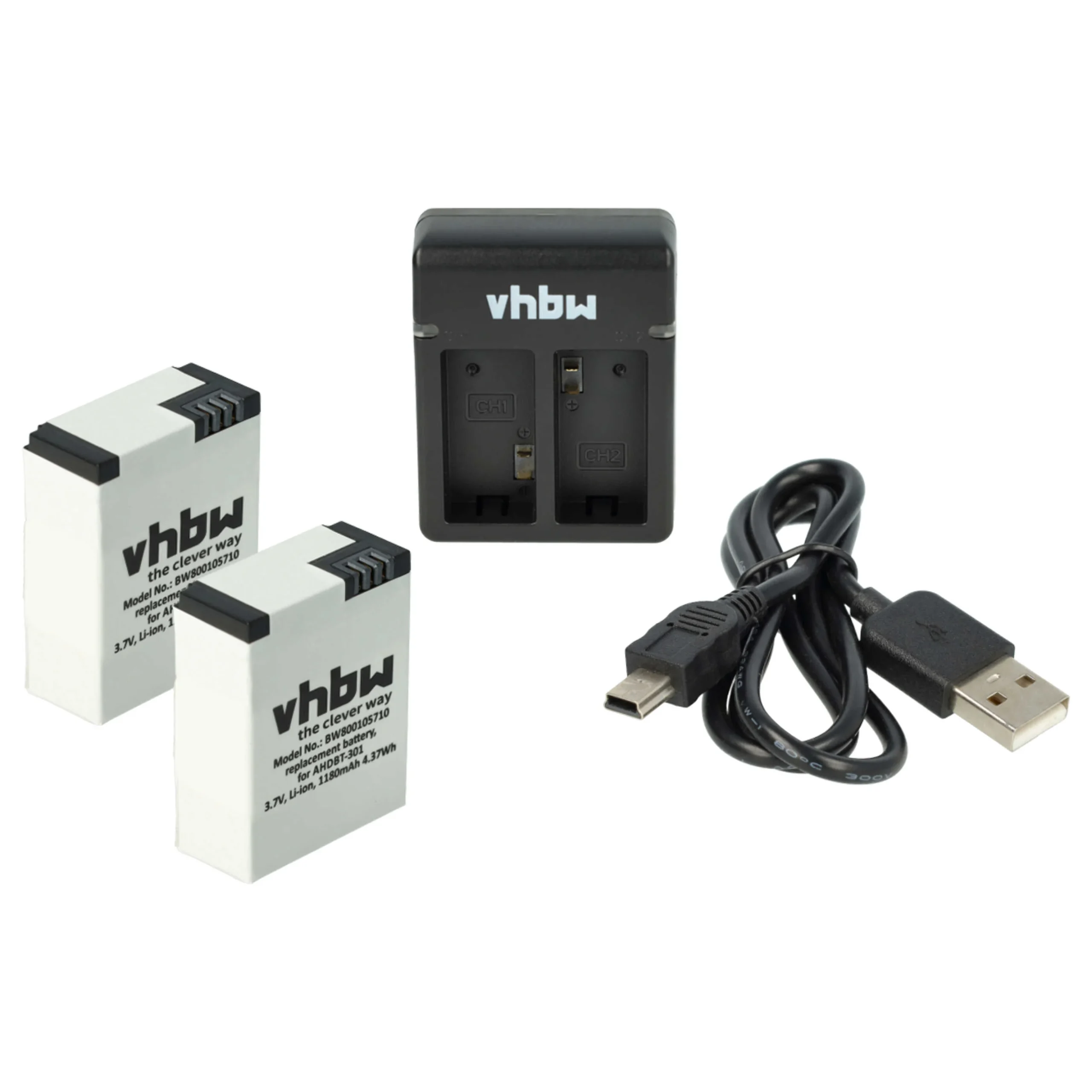 1x chargeur, 1x câble d'alimentation, 2x batterie pour sport cam GoPro Hero 3 Black Edition, CHDHN-301, CHDHX-