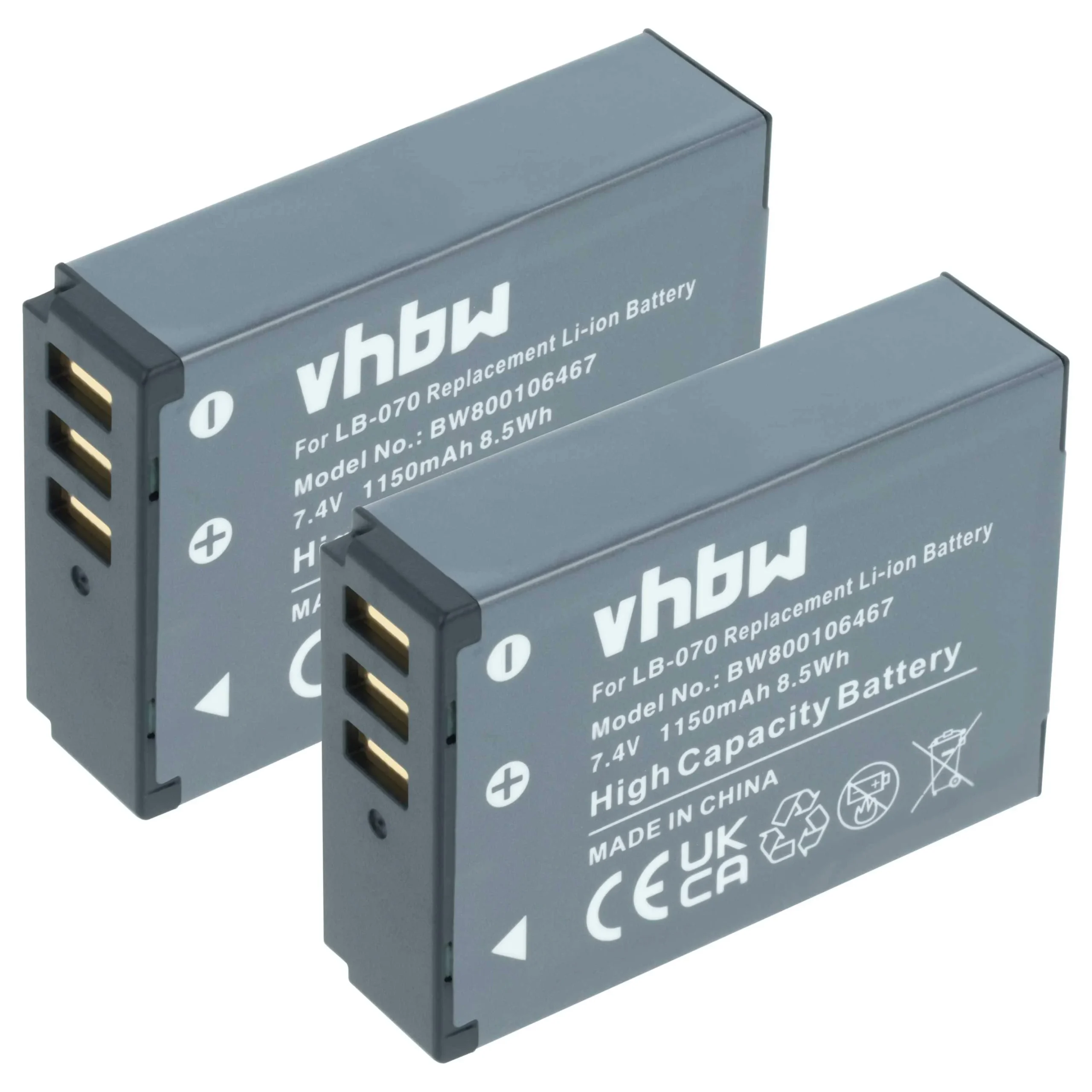 2x Batteries remplace Kodak LB-070 pour appareil photo Kodak- 1150mAh 7,4V Li-ion