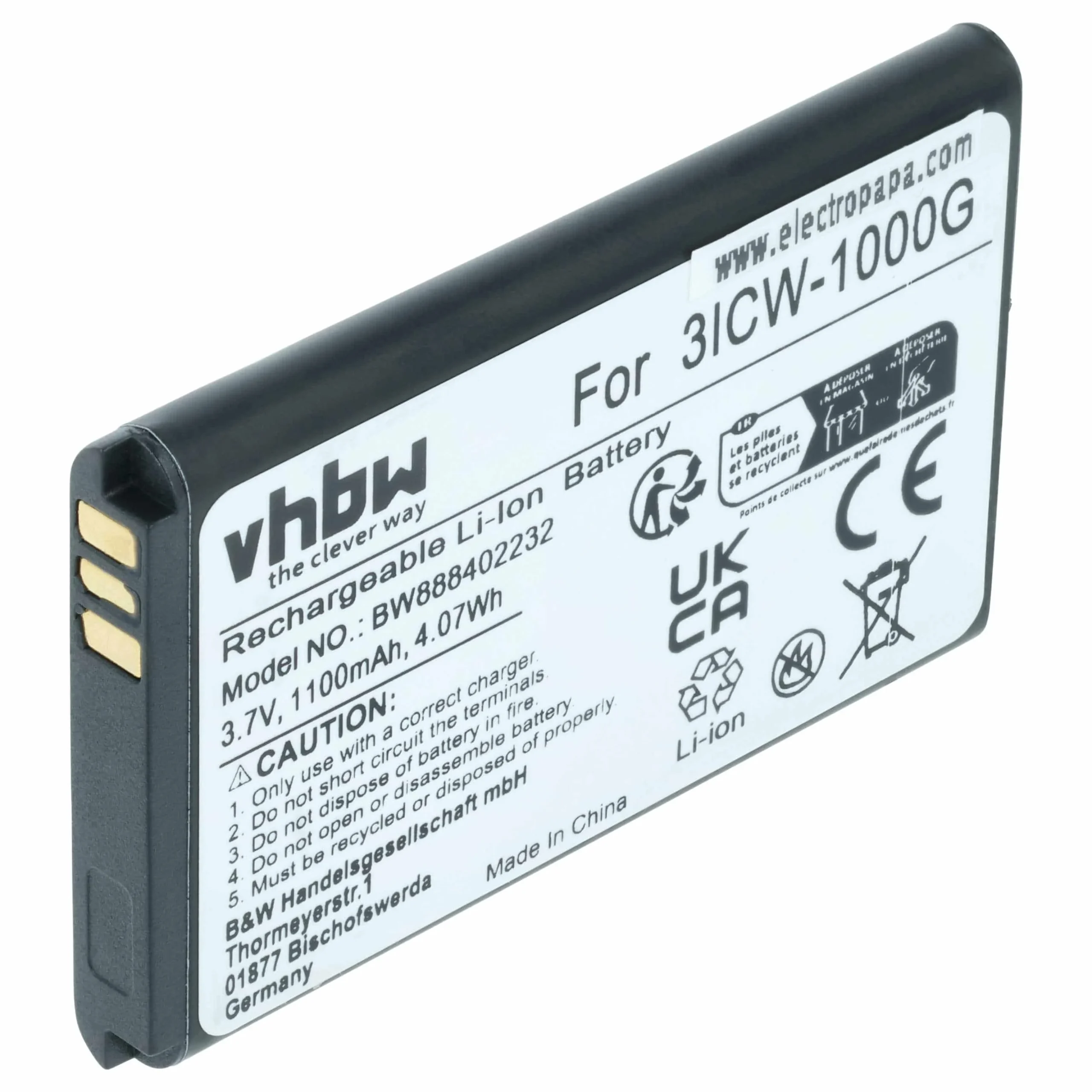 Batterie remplace UniData / Incom 3ICW-1000G pour téléphone SIP UniData / Incom - 1100mAh 3,7V Li-ion