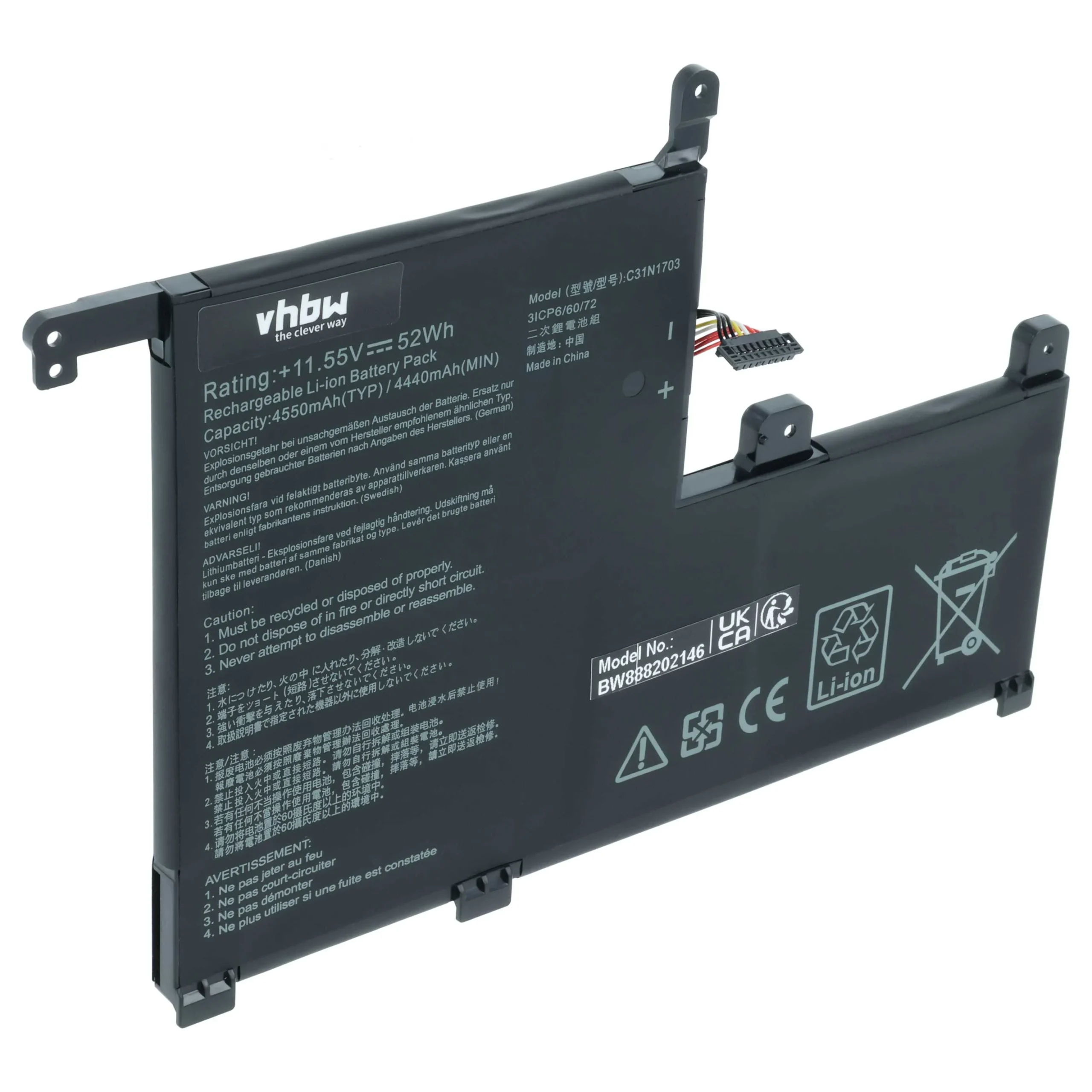 Batterie remplace Asus C31N1703, 0B200-02650100 pour ordinateur portable Asus- 4500mAh 11,52V Li-polymère