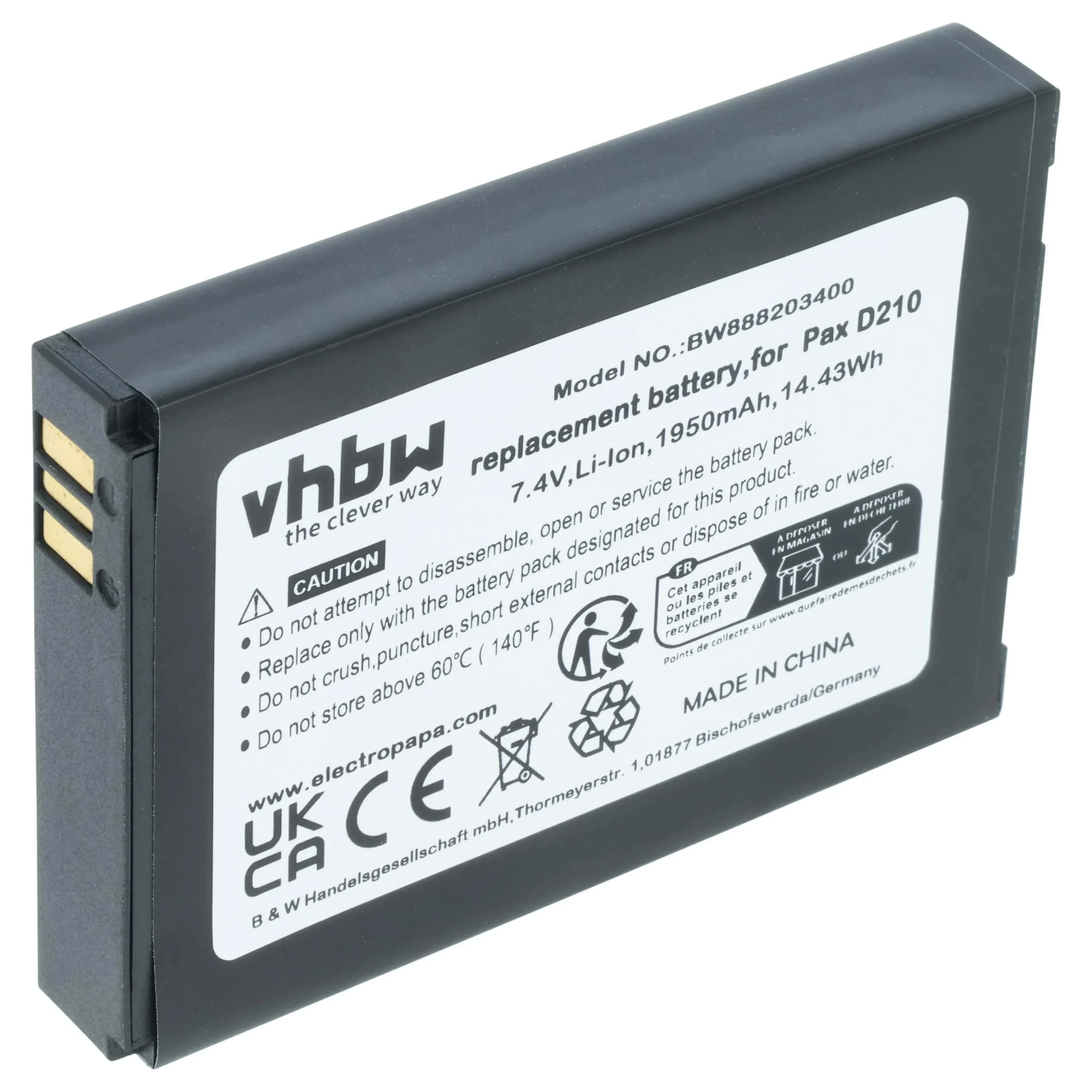 Batterie remplace Pax IS524, IS133 pour scanner de code-barre Pax - 1750mAh 7,4V