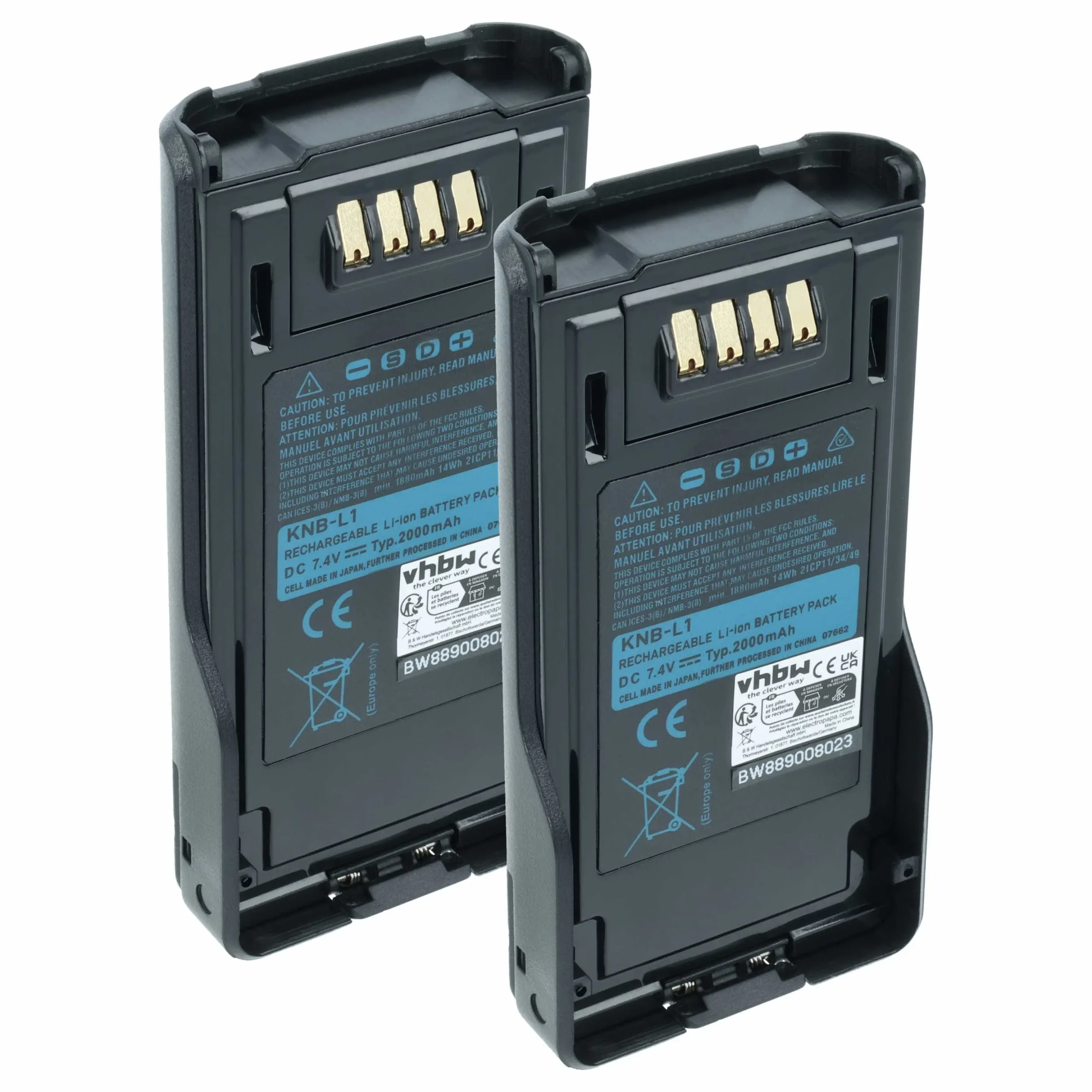 2x Batteries remplace Kenwood KNB-L2M, KNB-L2, KNB-L1 pour radio talkie-walkie Kenwood- 2000mAh 7,4V Li-ion