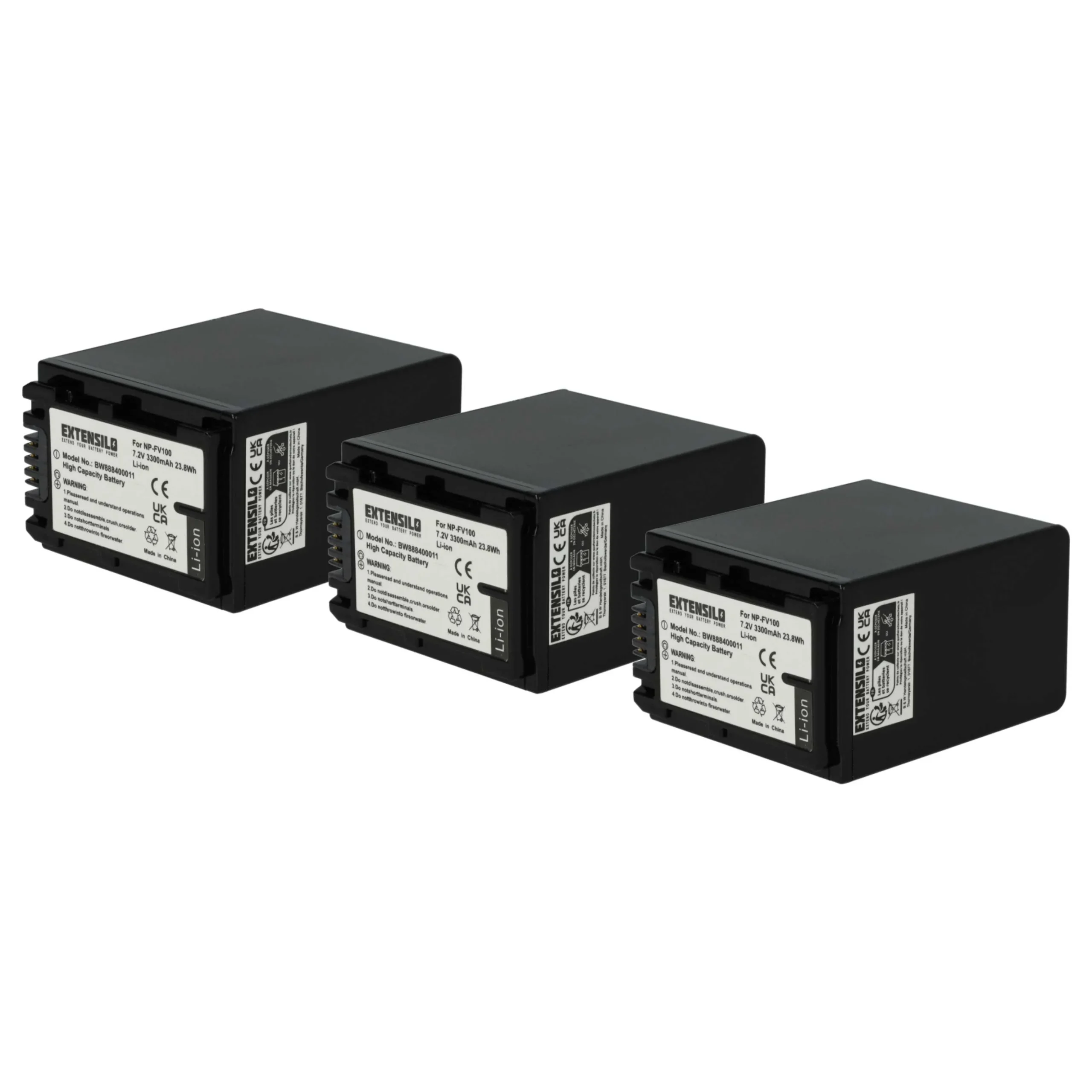 3x Batteries remplace Sony NP-FH100, NP-FH50, NP-FH71, NP-FV100 pour appareil photo Sony- 3300mAh 7,4V Li-ion