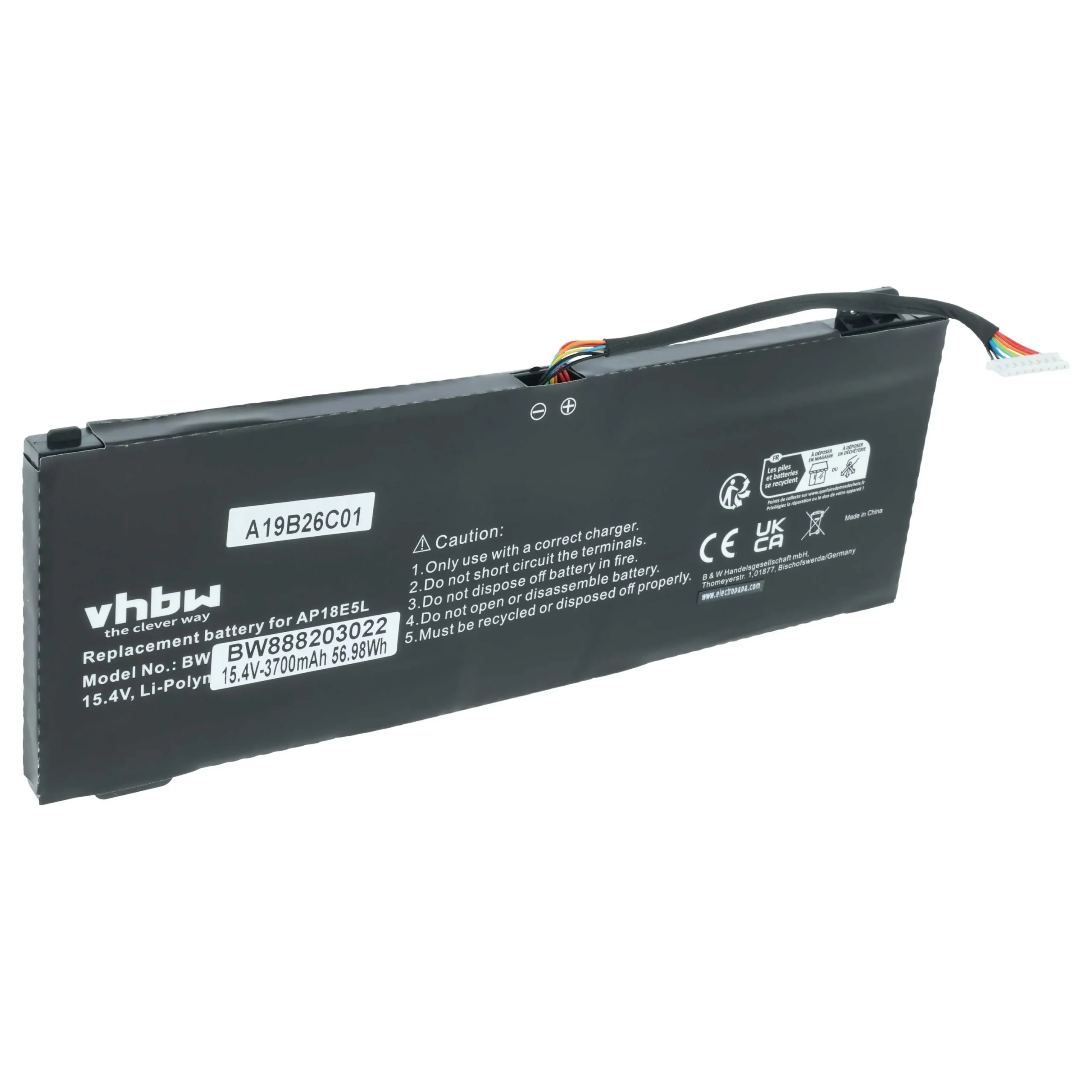 Batterie remplace Acer AP18E8M, KT.00407.007, AP18E7M pour ordinateur portable Acer- 3700mAh 15,4V Li-polymère
