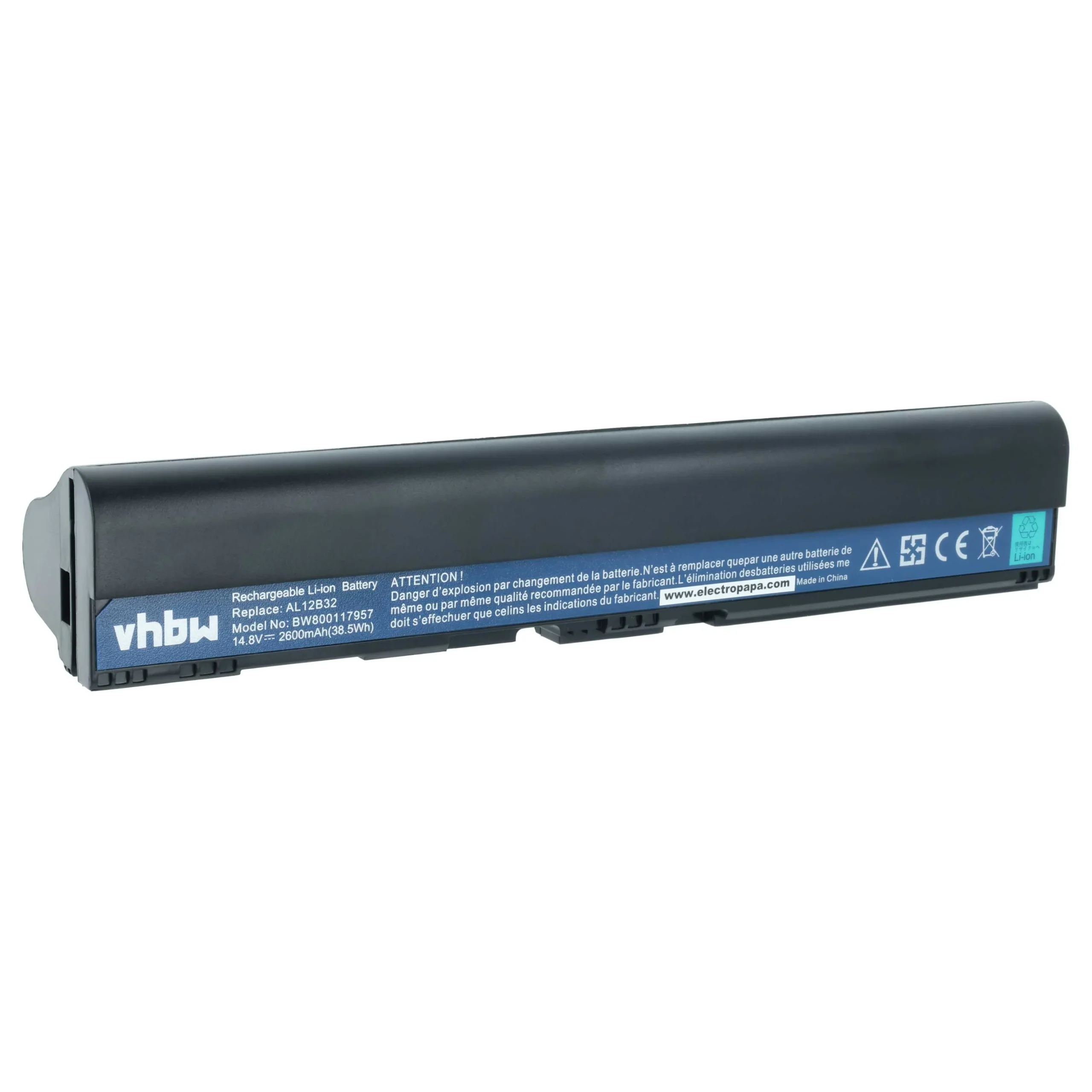 Batterie remplace Acer AL12B31, 4ICR17/65 pour ordinateur portable Gateway- 2600mAh 14,8V Li-ion, noir