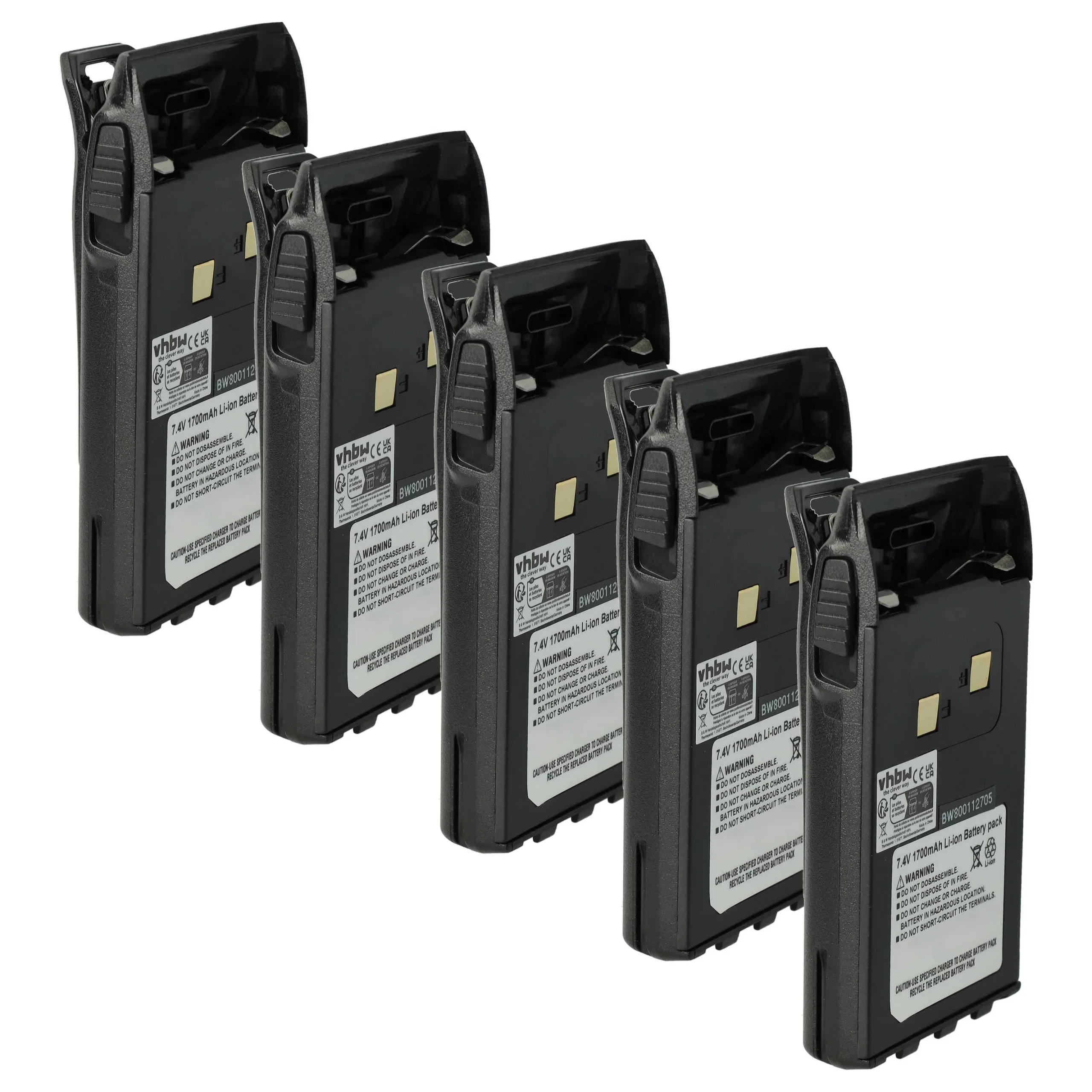 5x Batteries remplace BLO-004, BLO-007, BLO-001 pour radio talkie-walkie Maas- 1700mAh 7,4V Li-ion