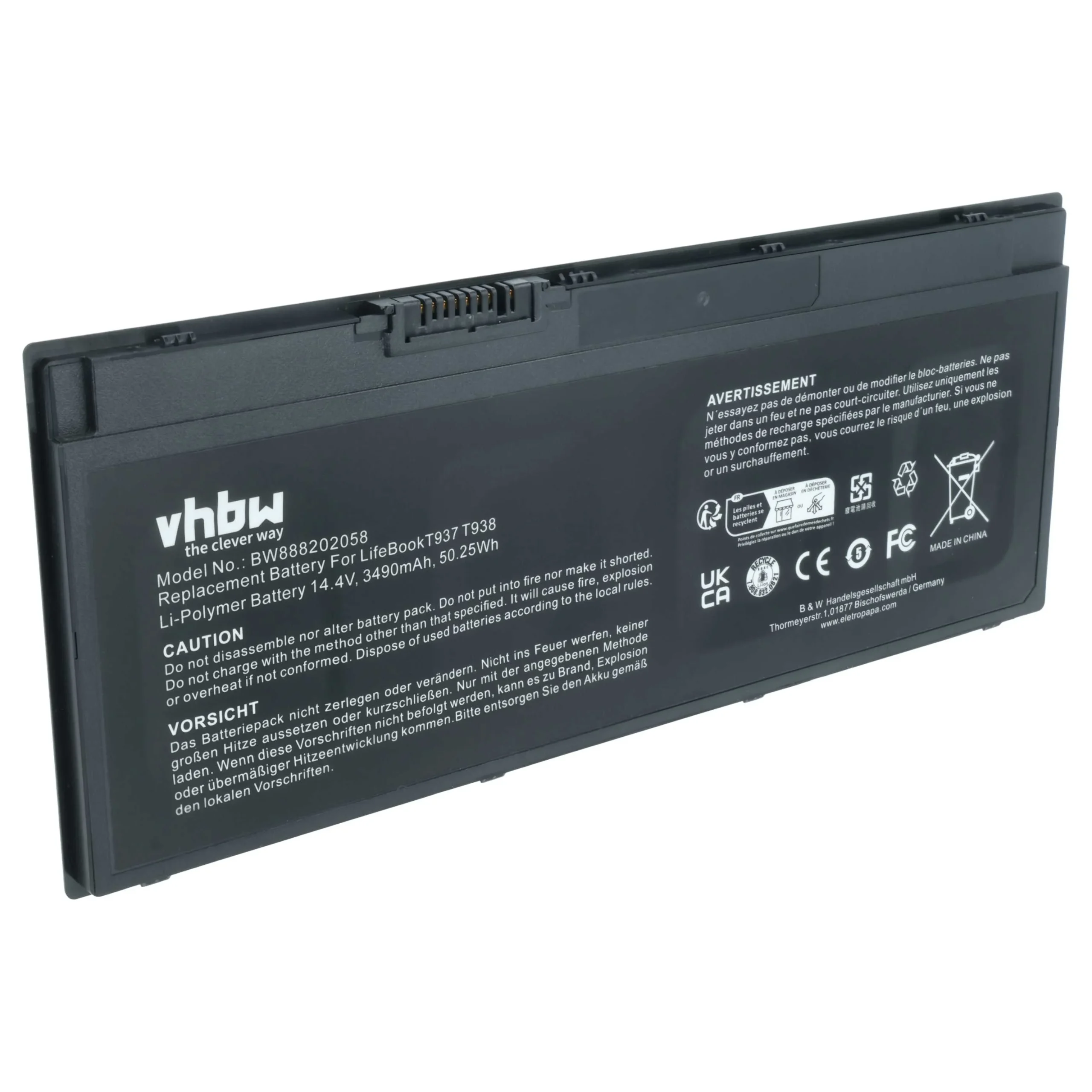 Batterie remplace Fujitsu 34053269, 34061271 pour ordinateur portable Fujitsu- 3490mAh 14,4V Li-ion, noir