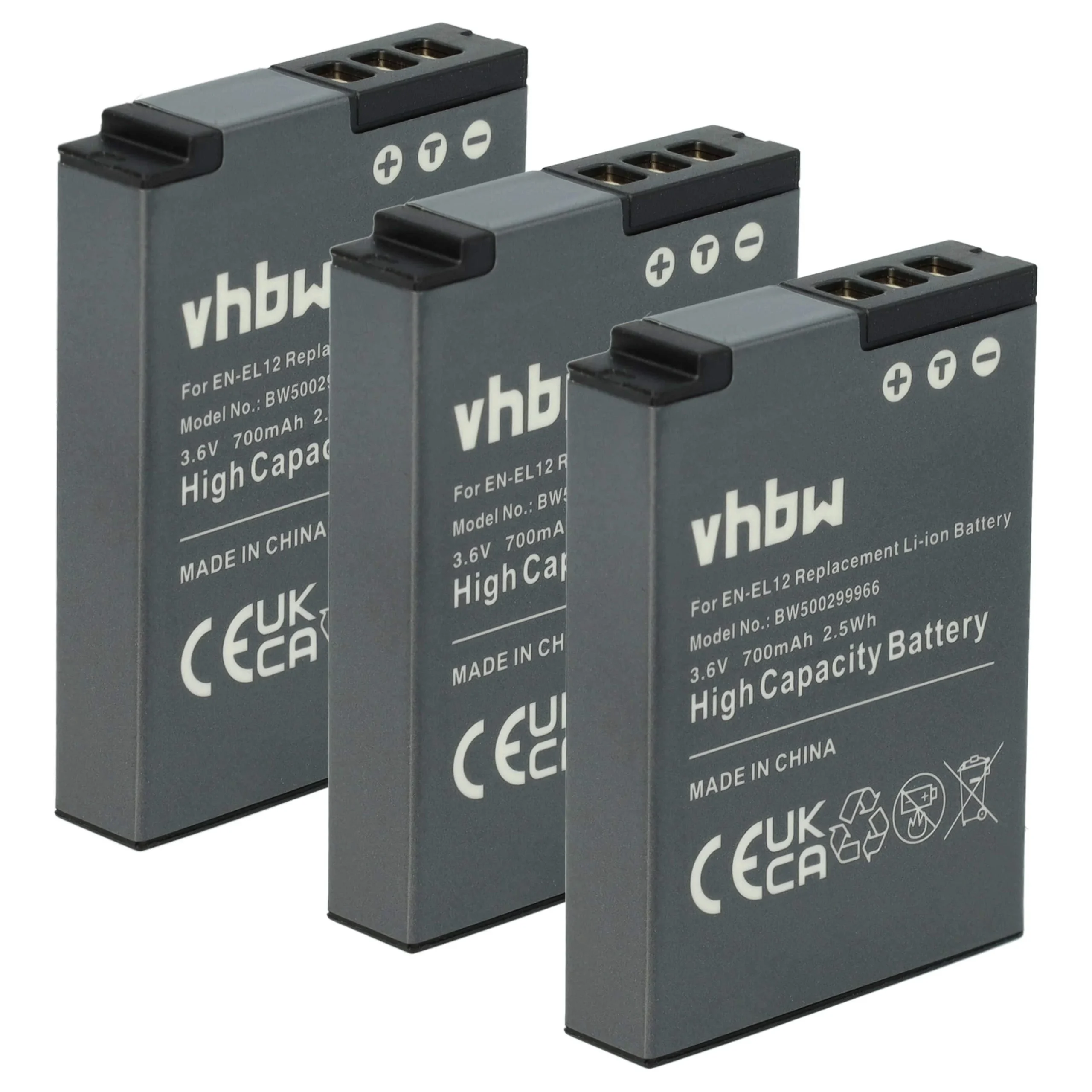 3x Batteries remplace Nikon EN-EL12 pour appareil photo Nikon- 700mAh 3,6V Li-ion