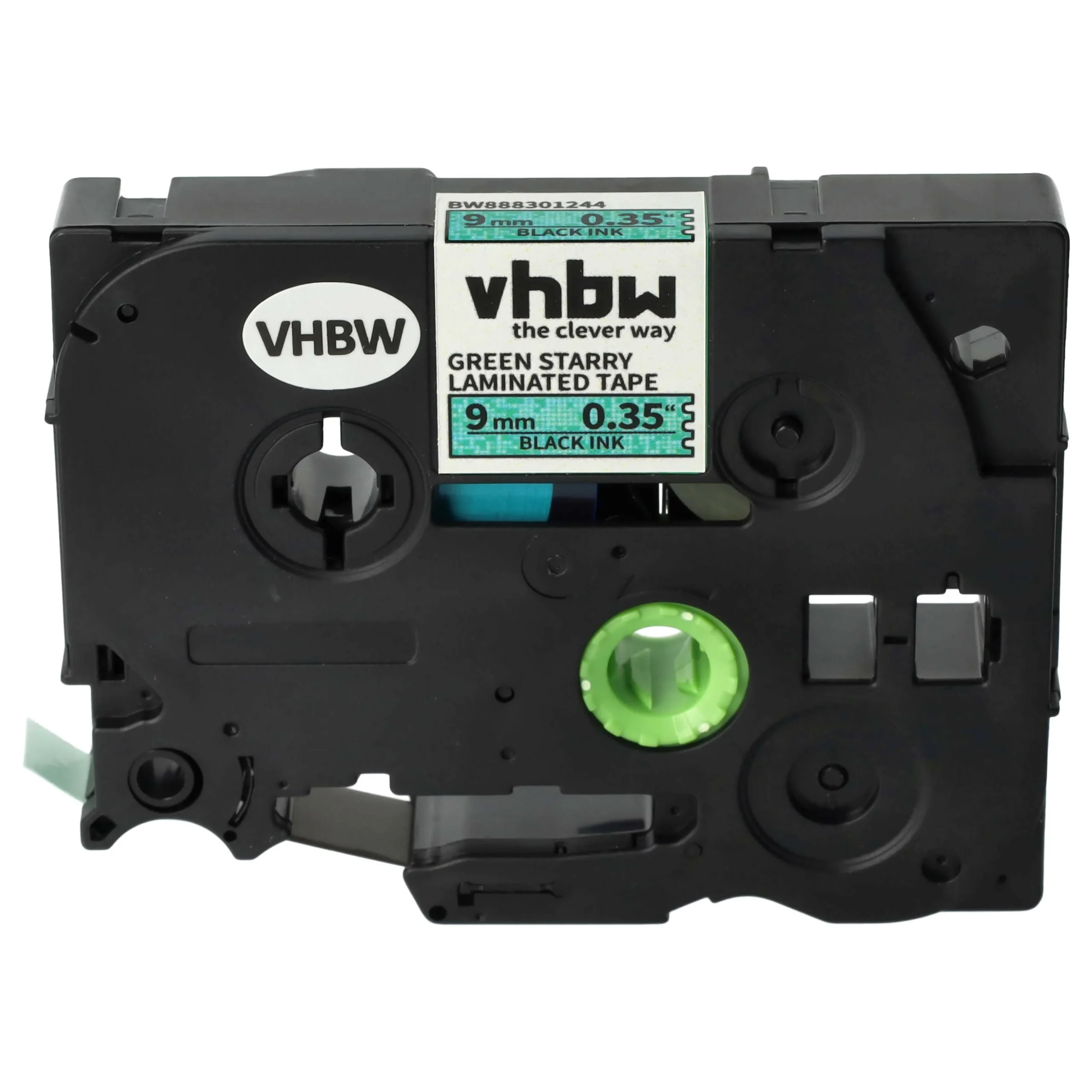 Cassette à ruban remplace Brother TZE-721L1 - 9mm lettrage Noir ruban Vert paillettes, plastique