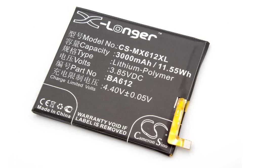 Batterie remplace Meizu BA612 téléphone portable Meizu - 3000mAh 3,85V Li-polymère