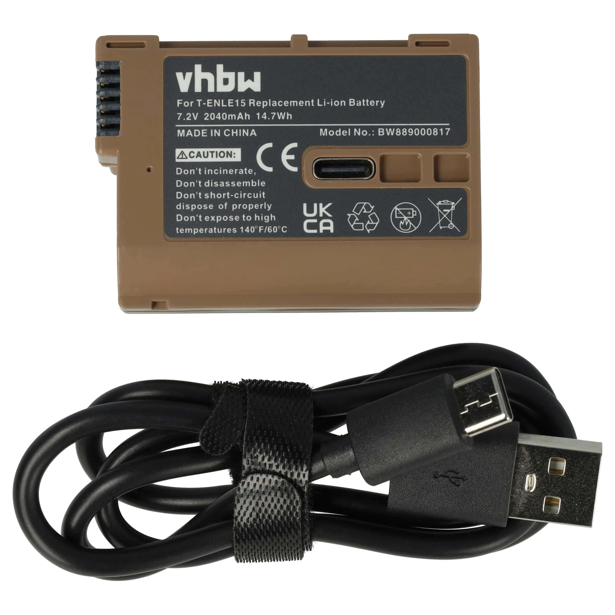 Batterie remplace Nikon EN-EL15, EN-EL15b, EN-EL15A pour appareil photo Nikon- 2040mAh 7,2V Li-ion - USB-C