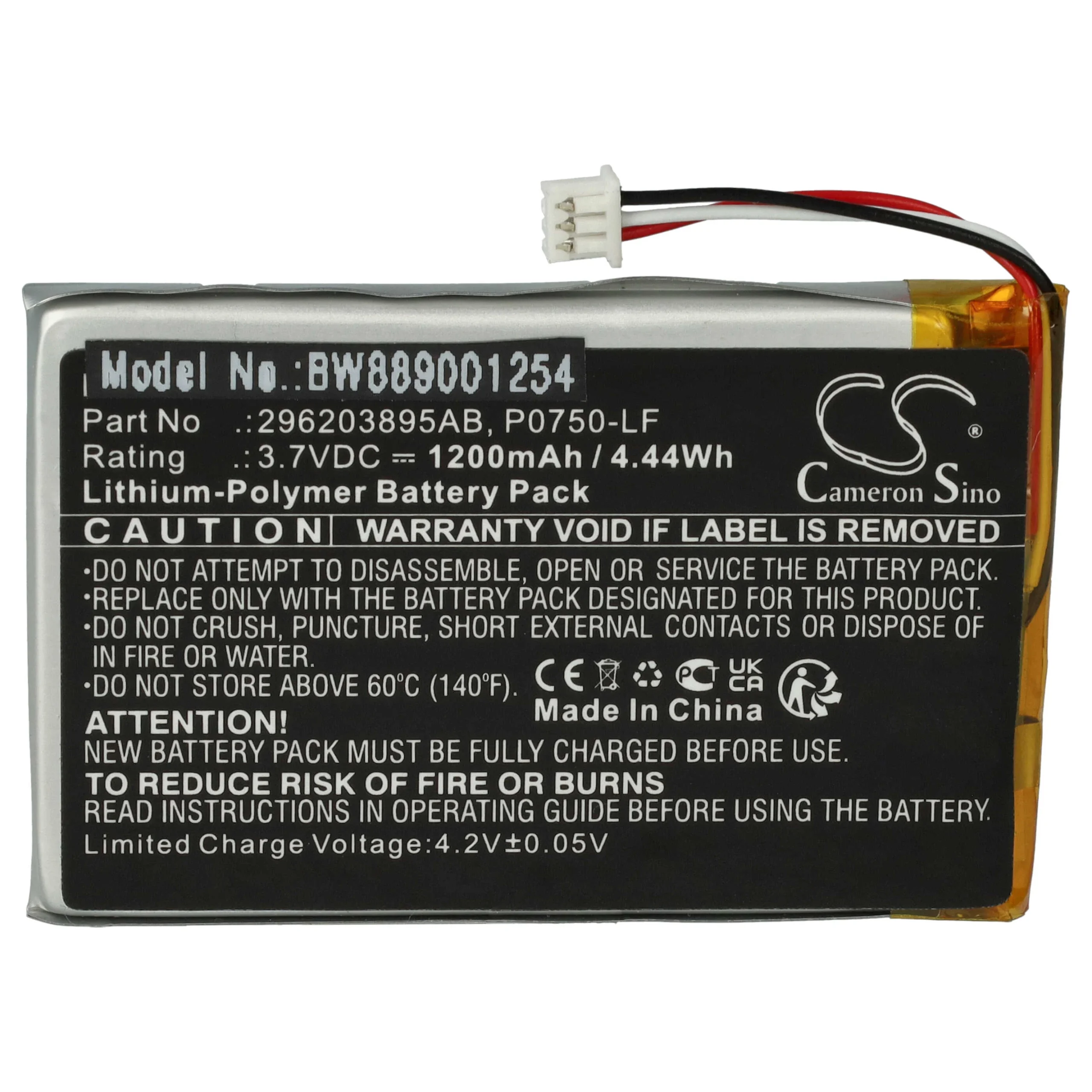 Batterie remplace Ingenico 296203895AB, P0750-LF pour lecteur de carte Ingenico - 1200mAh 3,7V Li-polymère