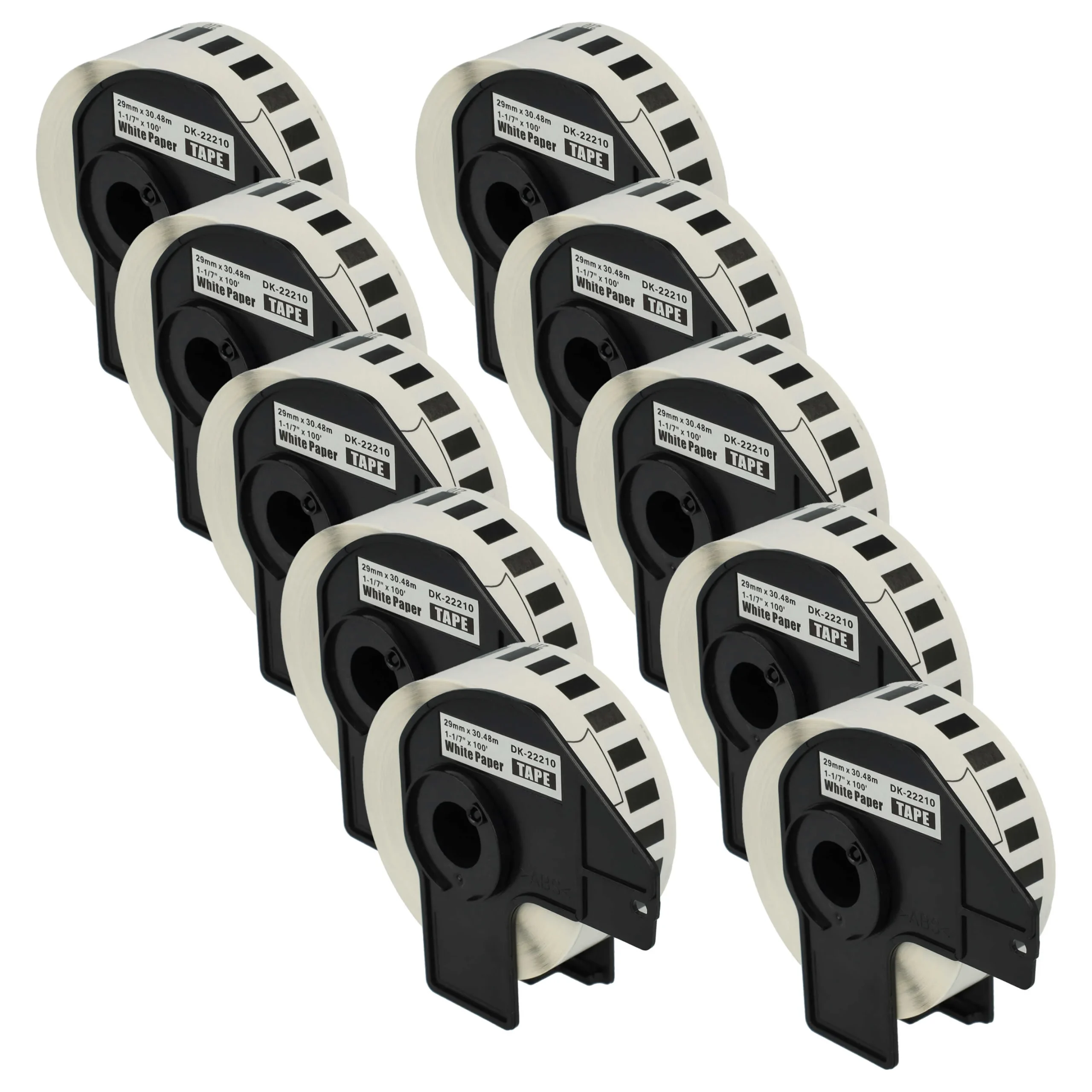 10x Étiquette remplacent Brother DK-22210 pour imprimante étiqueteuse - 29mm x 30,48m + support