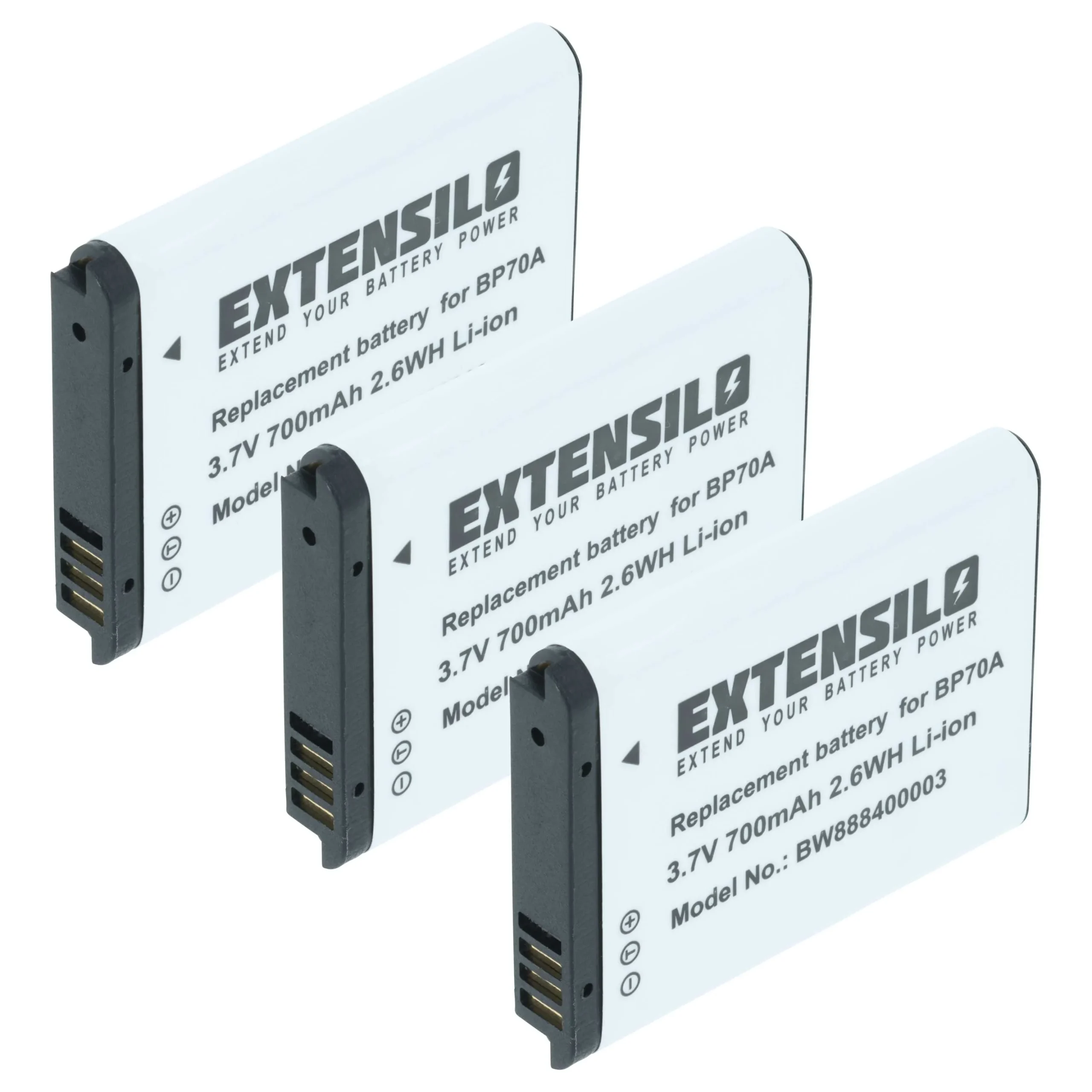 3x Batteries remplace Samsung BP-70a, SLB-70A, BP70a, EA-BP70A pour appareil photo Samsung- 700mAh 3,6V Li-ion