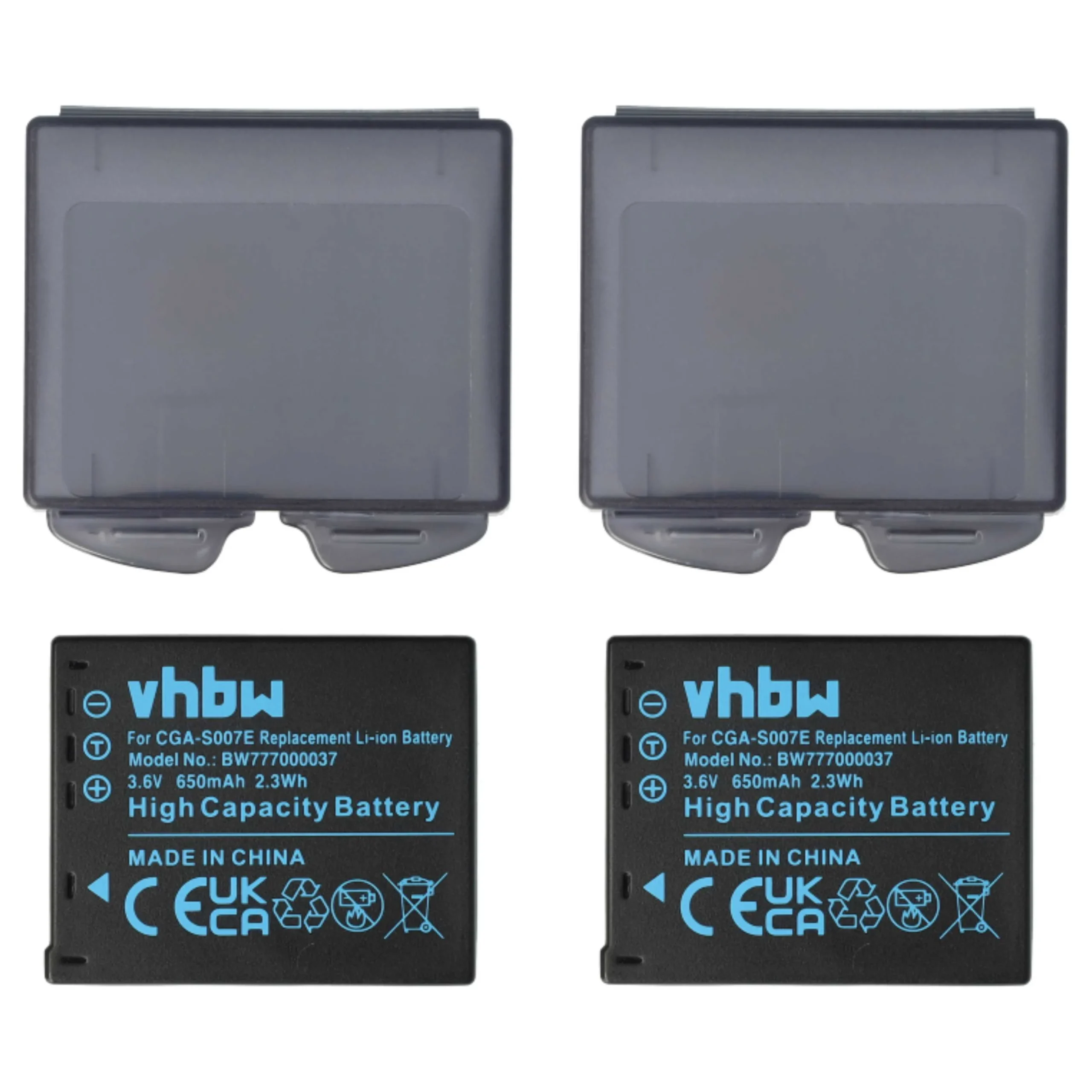 2x Batteries remplace Panasonic CGA-S007, CGA-S007A/1B pour appareil photo Panasonic- 650mAh 3,6V Li-ion