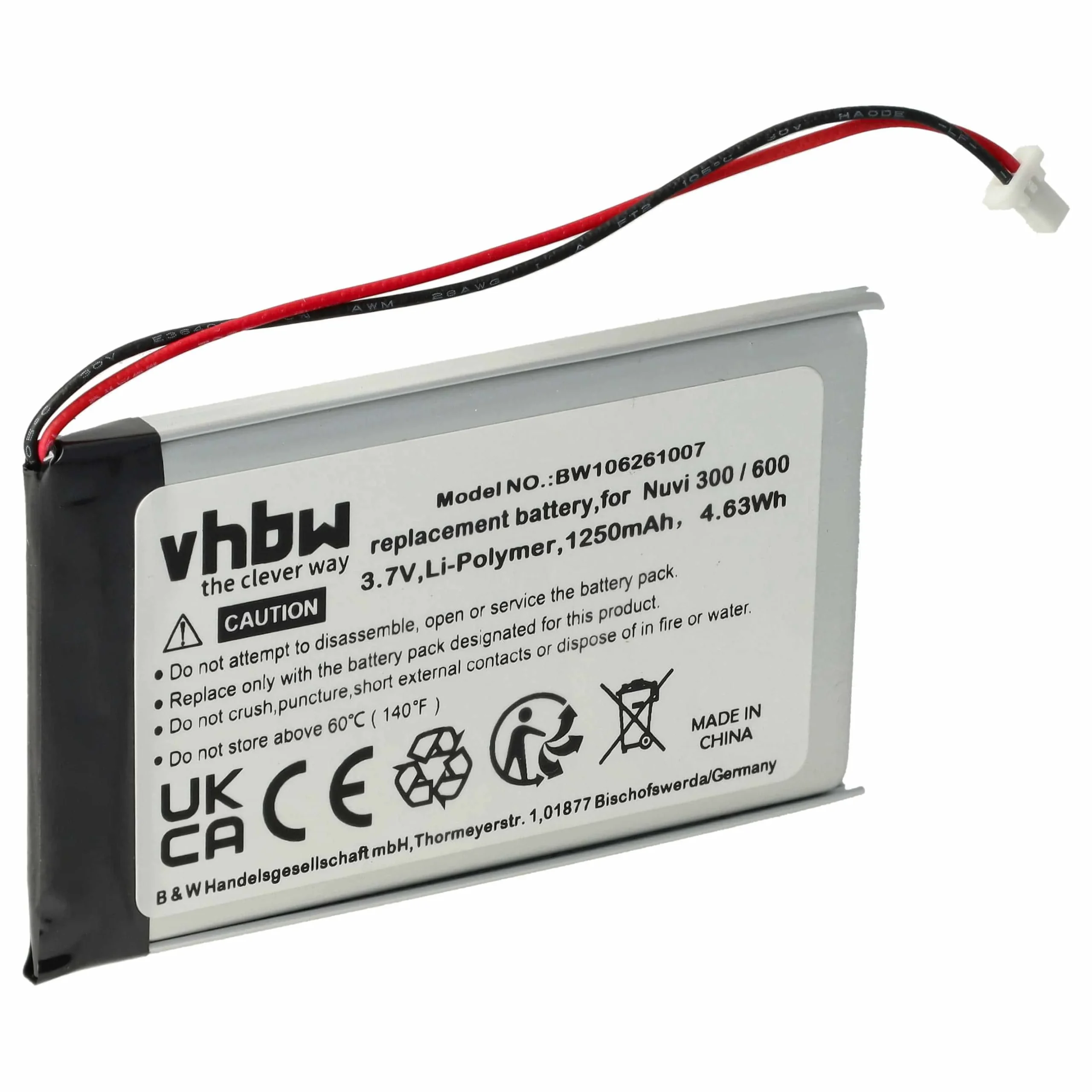 Batterie remplace Garmin 361-00019-02 pour navigation GPS Garmin - 1250mAh 3,7V Li-polymère
