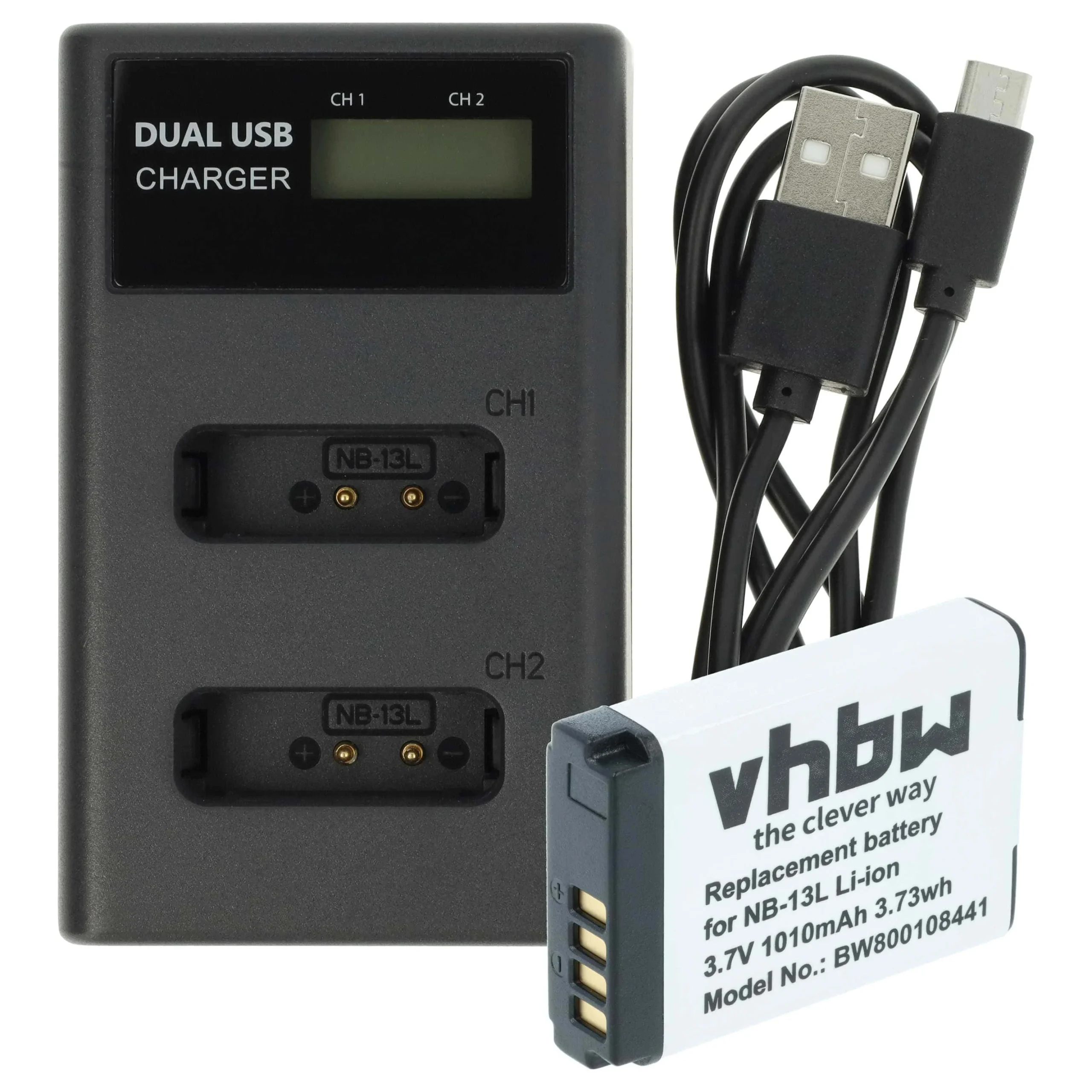 1x batterie, 1x chargeur double remplace Canon NB-13L pour caméra Canon