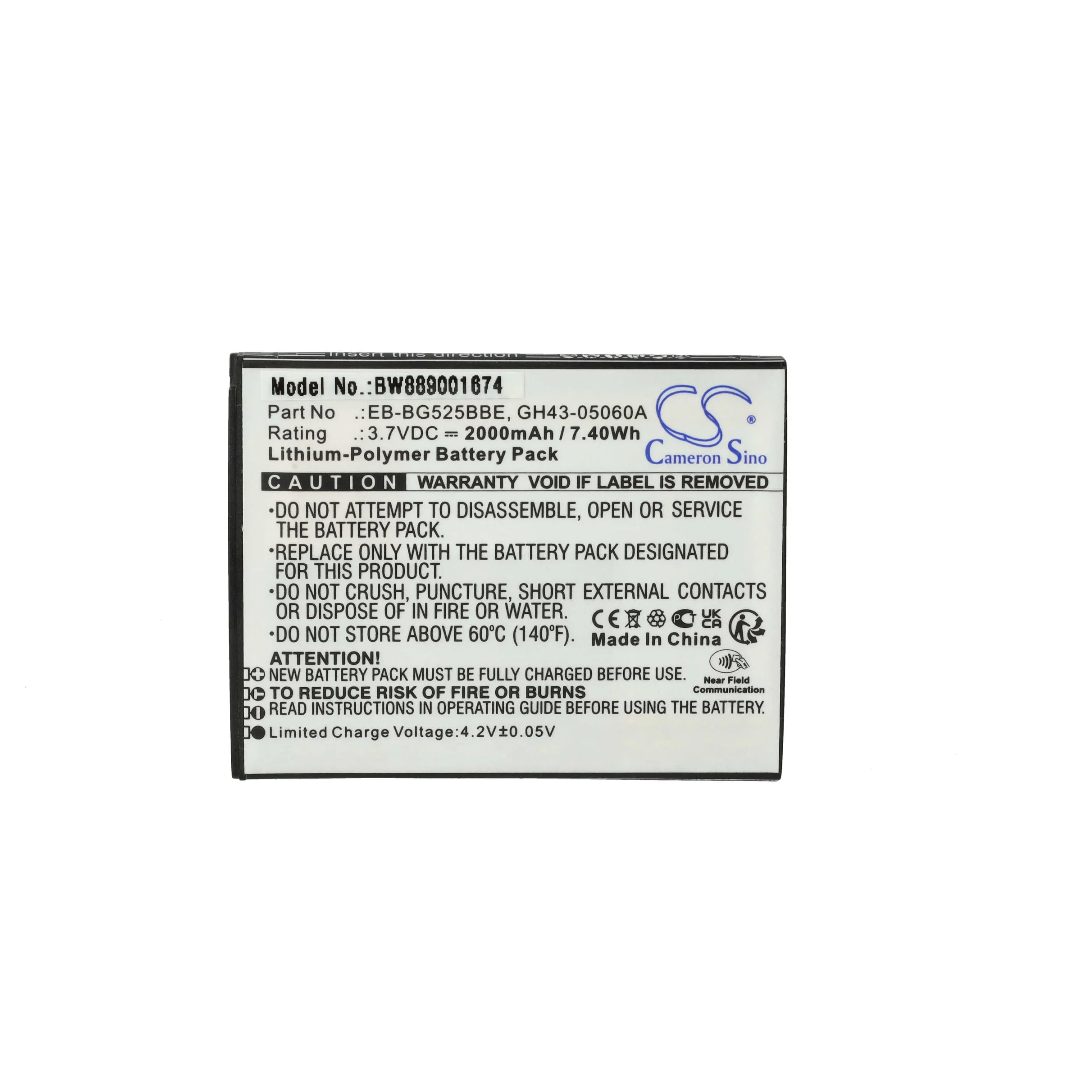 Batterie remplace Samsung GH43-05060A, EB-BG525BBE téléphone portable Samsung - 2000mAh 3,7V Li-polymère