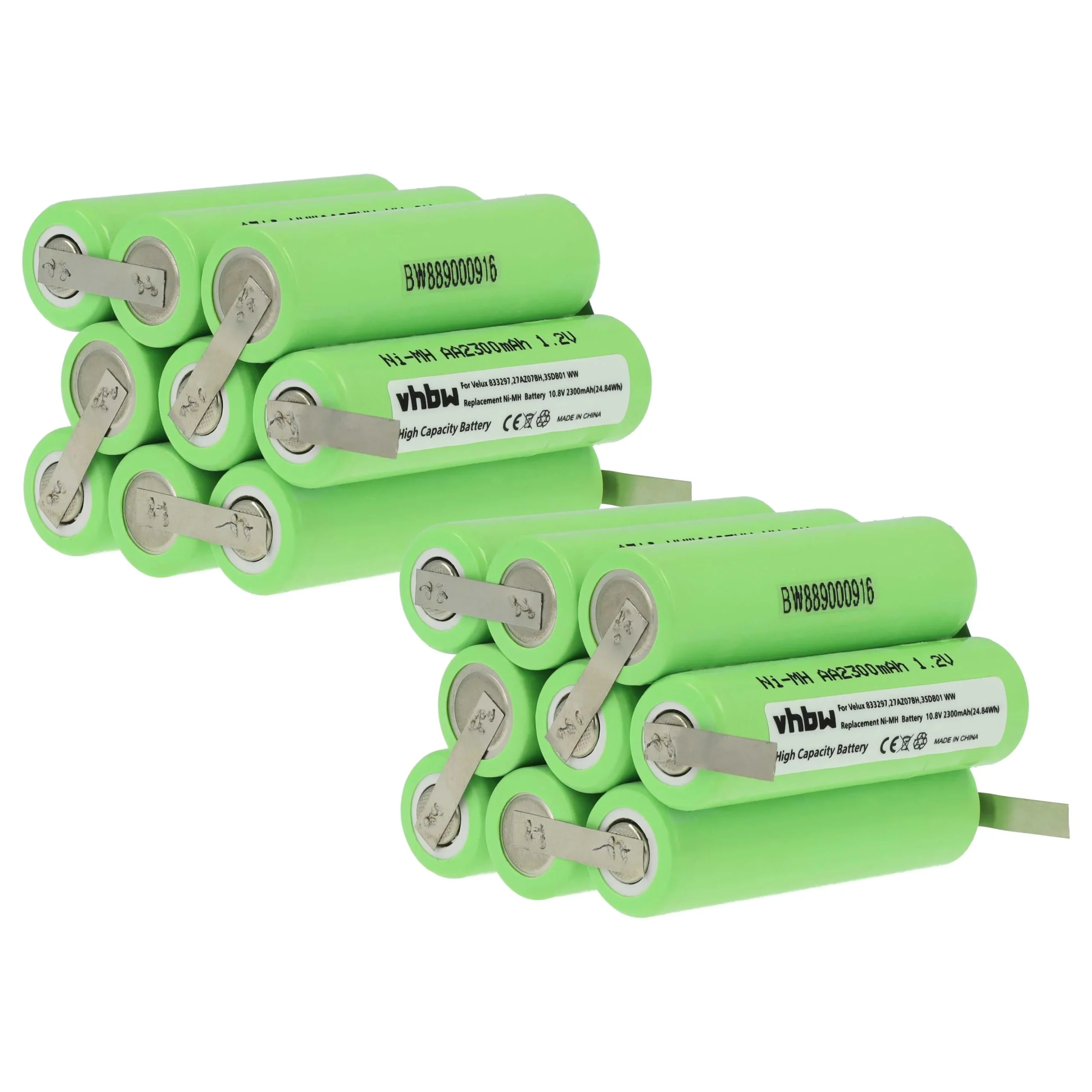 Batterie (2 pcs.) remplace 833297, 27AZ07BH, 3SD B01 WW store volet de fenêtre Velux - 2300mAh 10,8V NiMH