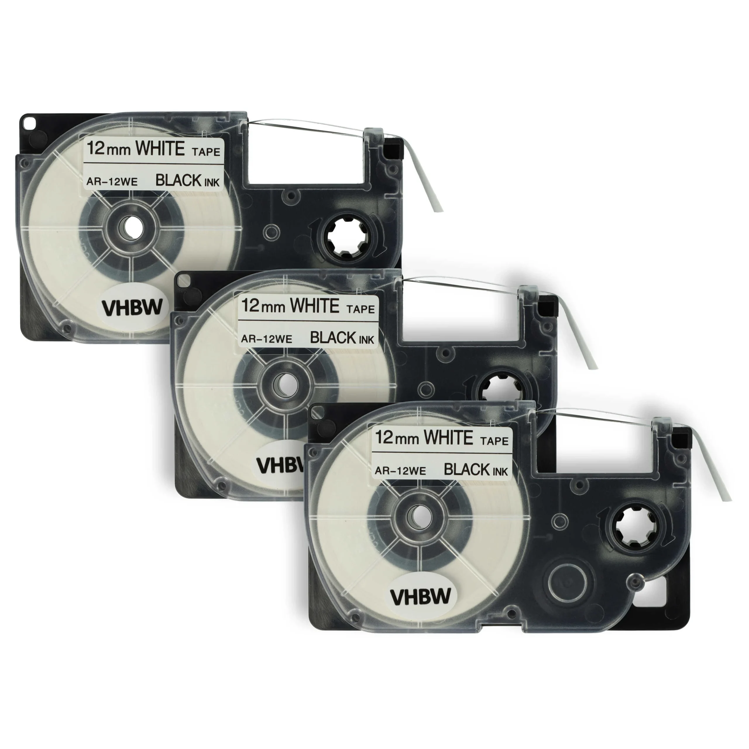 3x Cassettes à ruban remplacent Casio XR-12WE, XR-12WE1 - 12mm lettrage Noir ruban Blanc, plastique