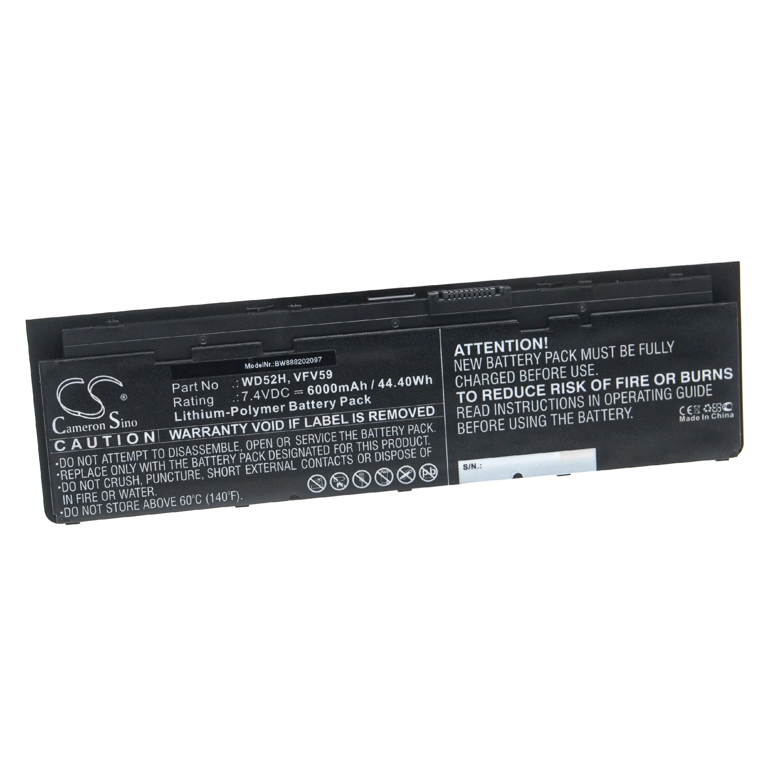 Batterie remplace Dell 0KWFFN, 0J31N7, 0W57CV pour ordinateur portable Dell- 6000mAh 7,4V Li-polymère, noir