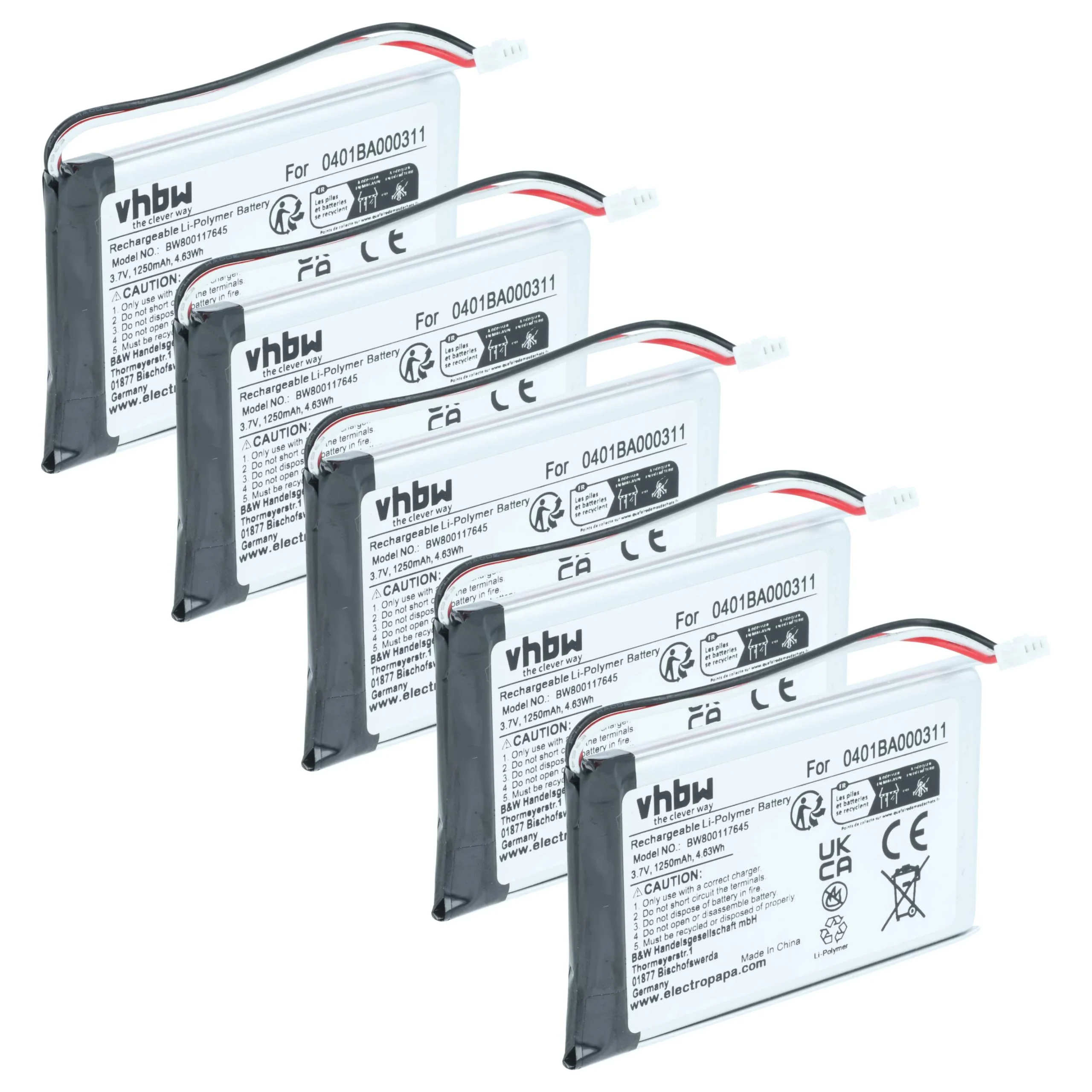 5x Batteries remplace Elca 0401BA000311 pour télécommande Elca- 1250mAh 3,7V Li-polymère