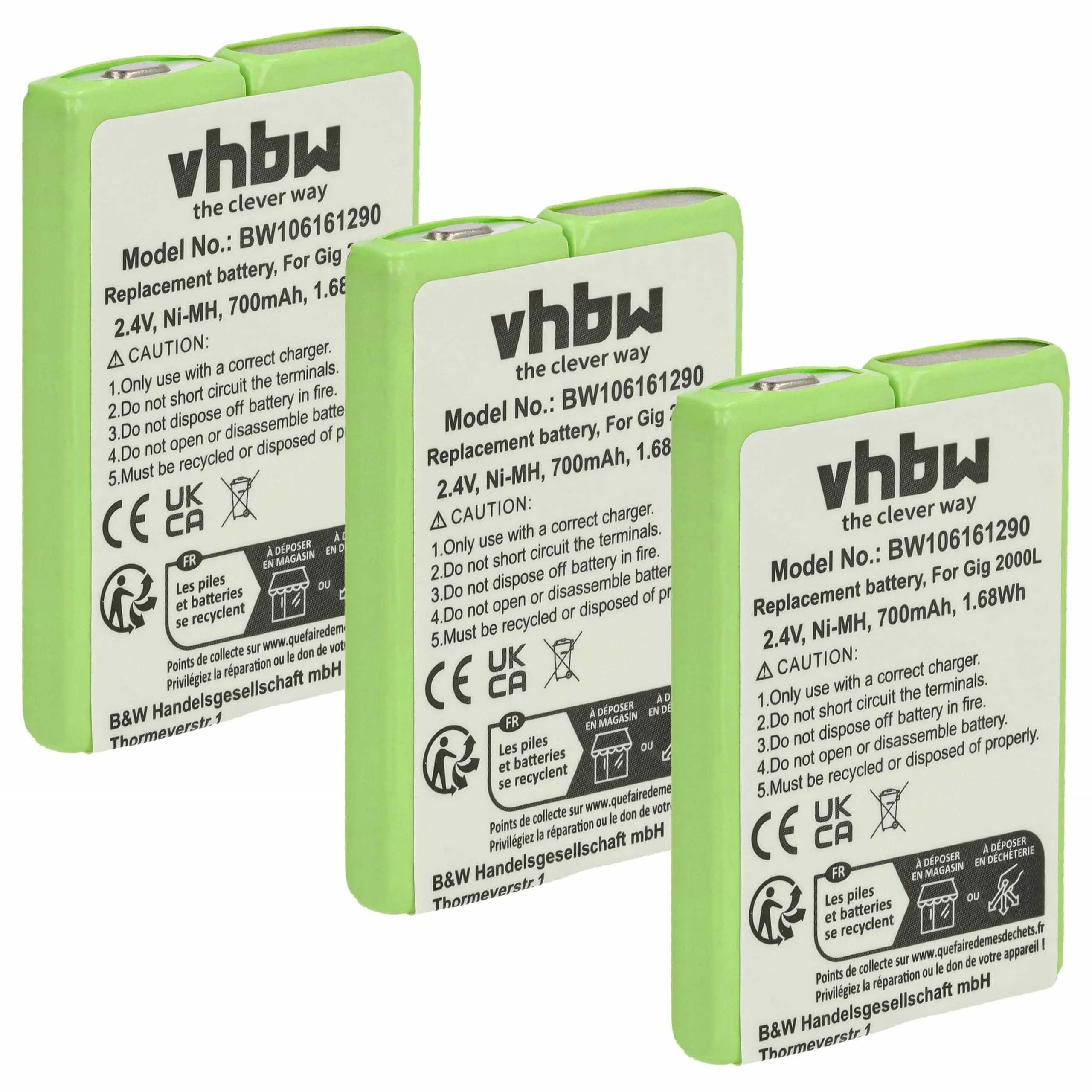 3x Batteries remplace 4506306, 4506.306, 8M2BZ, 7M2BZ, B3880/106483 pour téléphone GP - 700mAh 2,4V NiMH