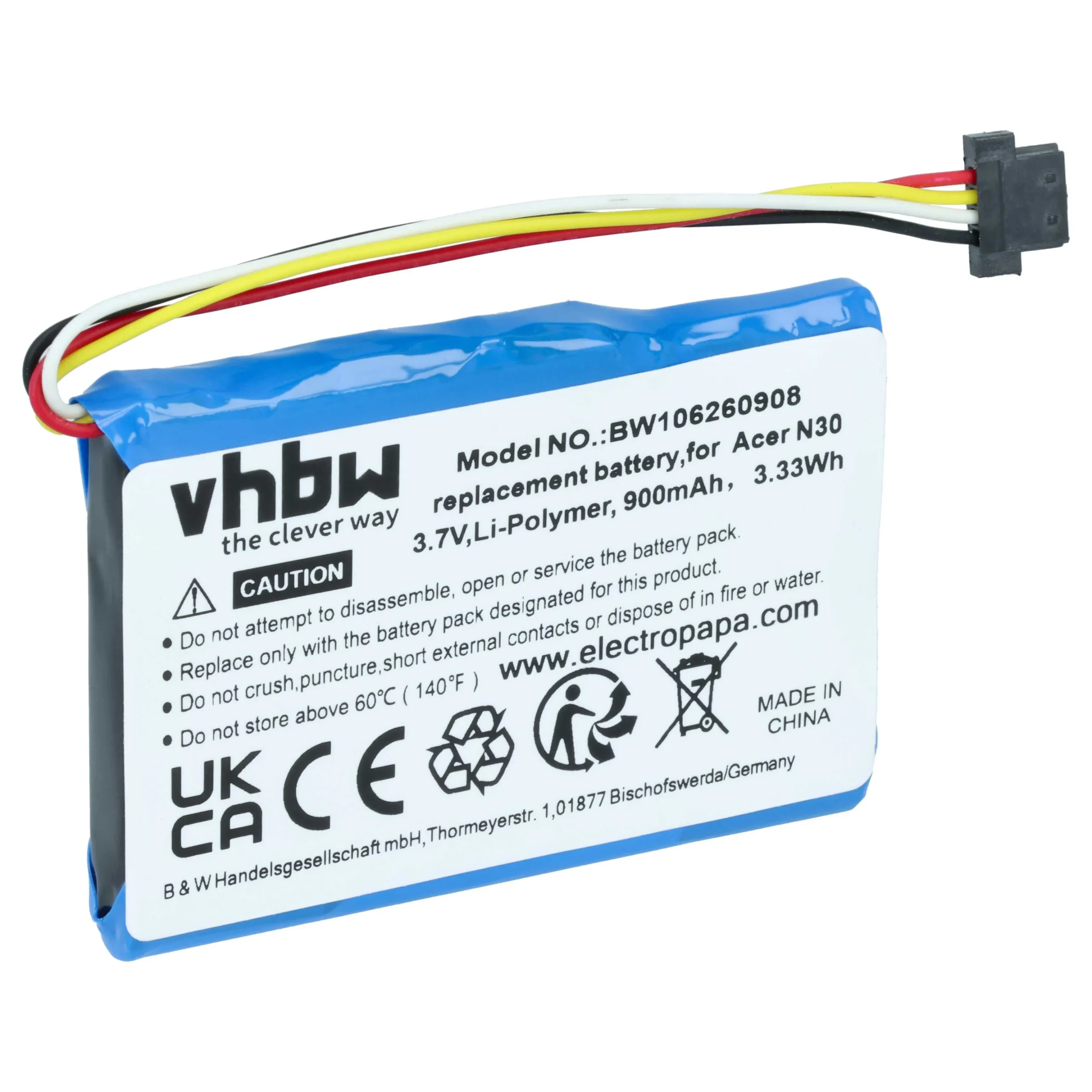 Batterie remplace Acer 20-00598-02A-EM pour navigation GPS Acer - 900mAh 3,7V Li-ion