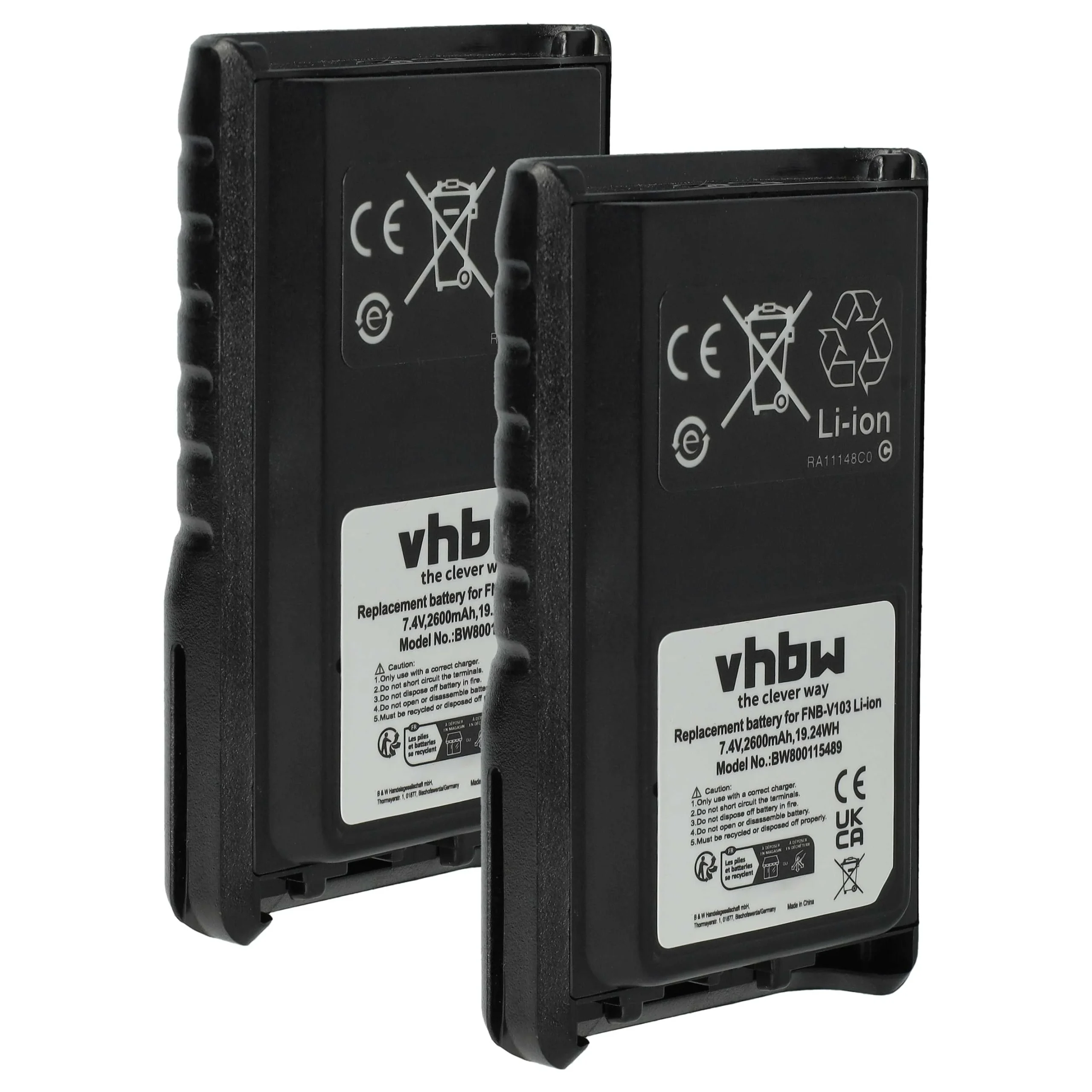 2x Batteries remplace Yaesu Vertex FNB-V103 pour radio talkie-walkie Vertex Yaesu- 2600mAh 7,4V Li-ion