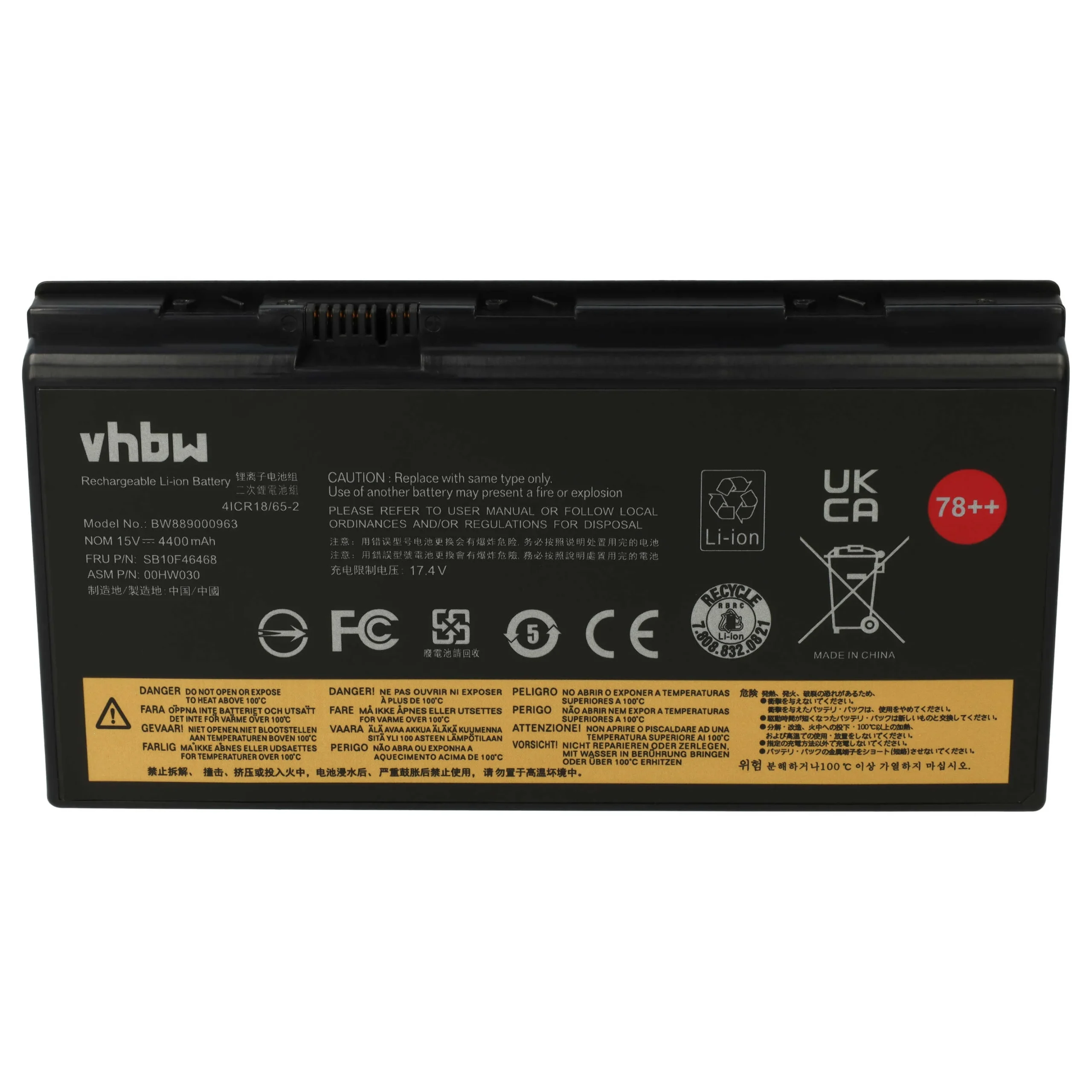 Batterie remplace Lenovo 4ICR18/65-2, 01AV451, 00HW030 pour ordinateur portable Lenovo- 4400mAh 15V Li-ion