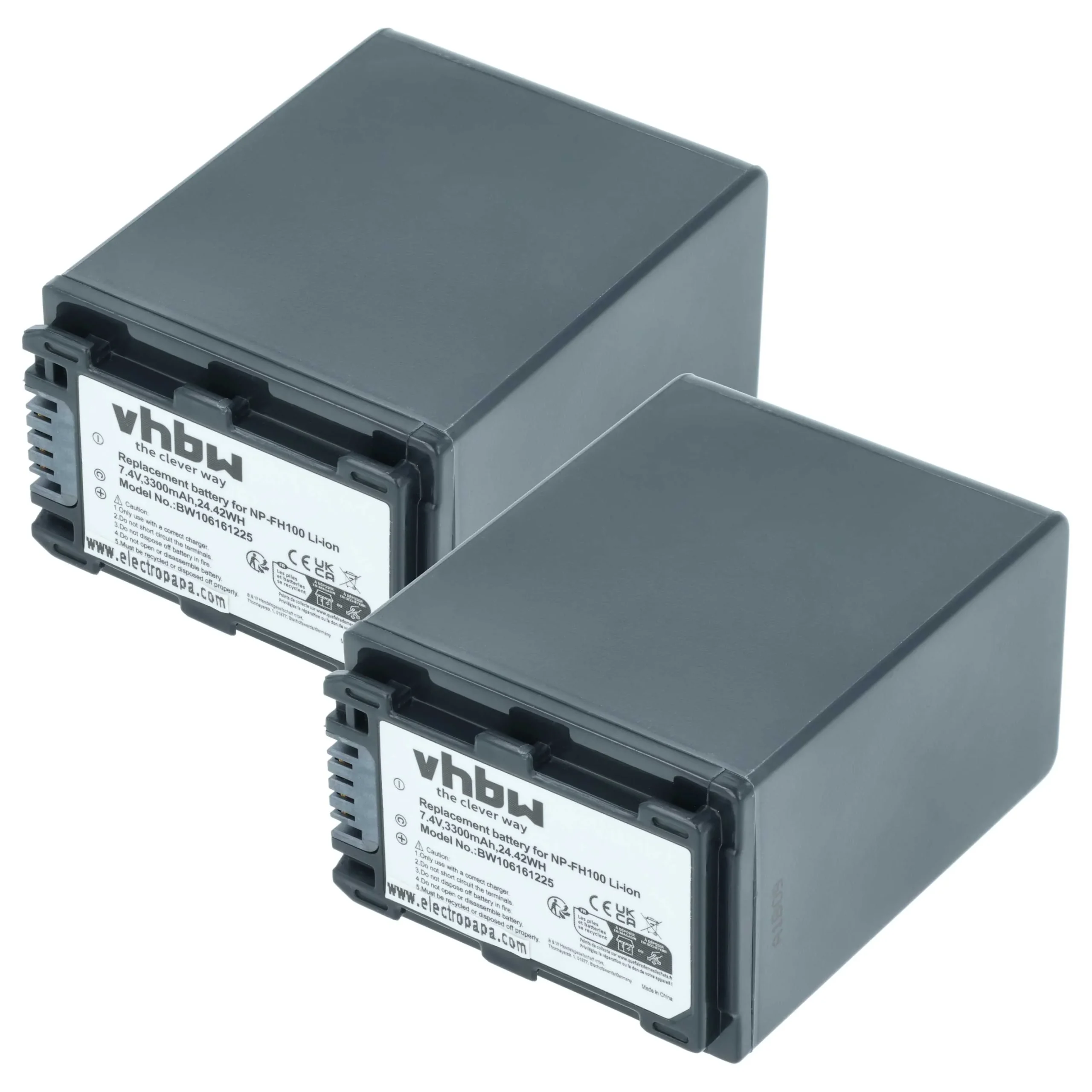 2x Batteries remplace Sony NP-FH50, NP-FH100, NP-FH40 pour caméscope Sony- 3300mAh 7,4V Li-ion avec puce