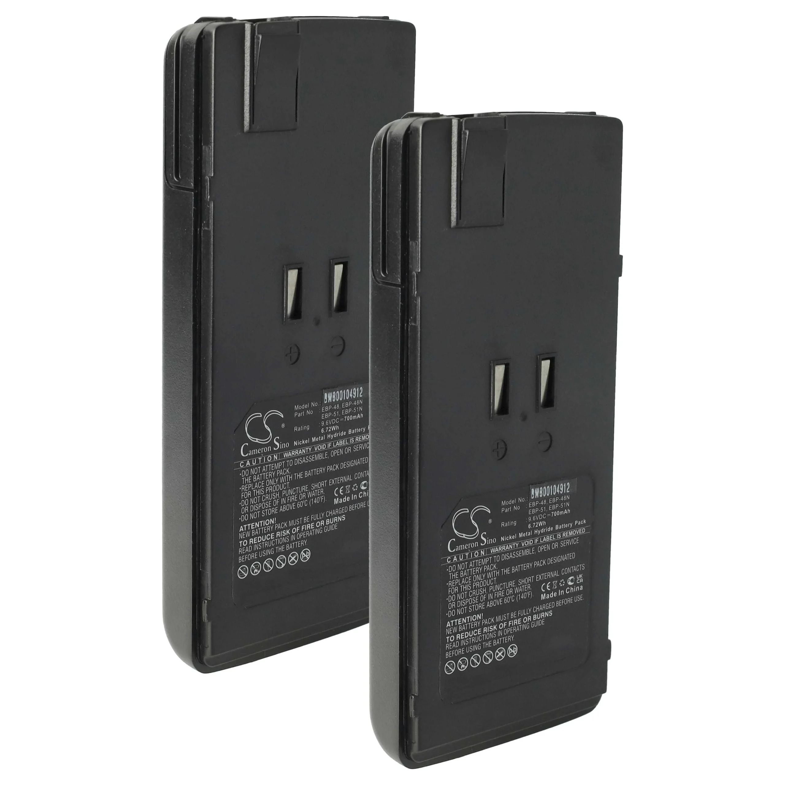 2x Batteries remplace Alinco EBP-48, EBP-48N, EBP-51 pour radio talkie-walkie Alinco- 700mAh 9,6V NiMH