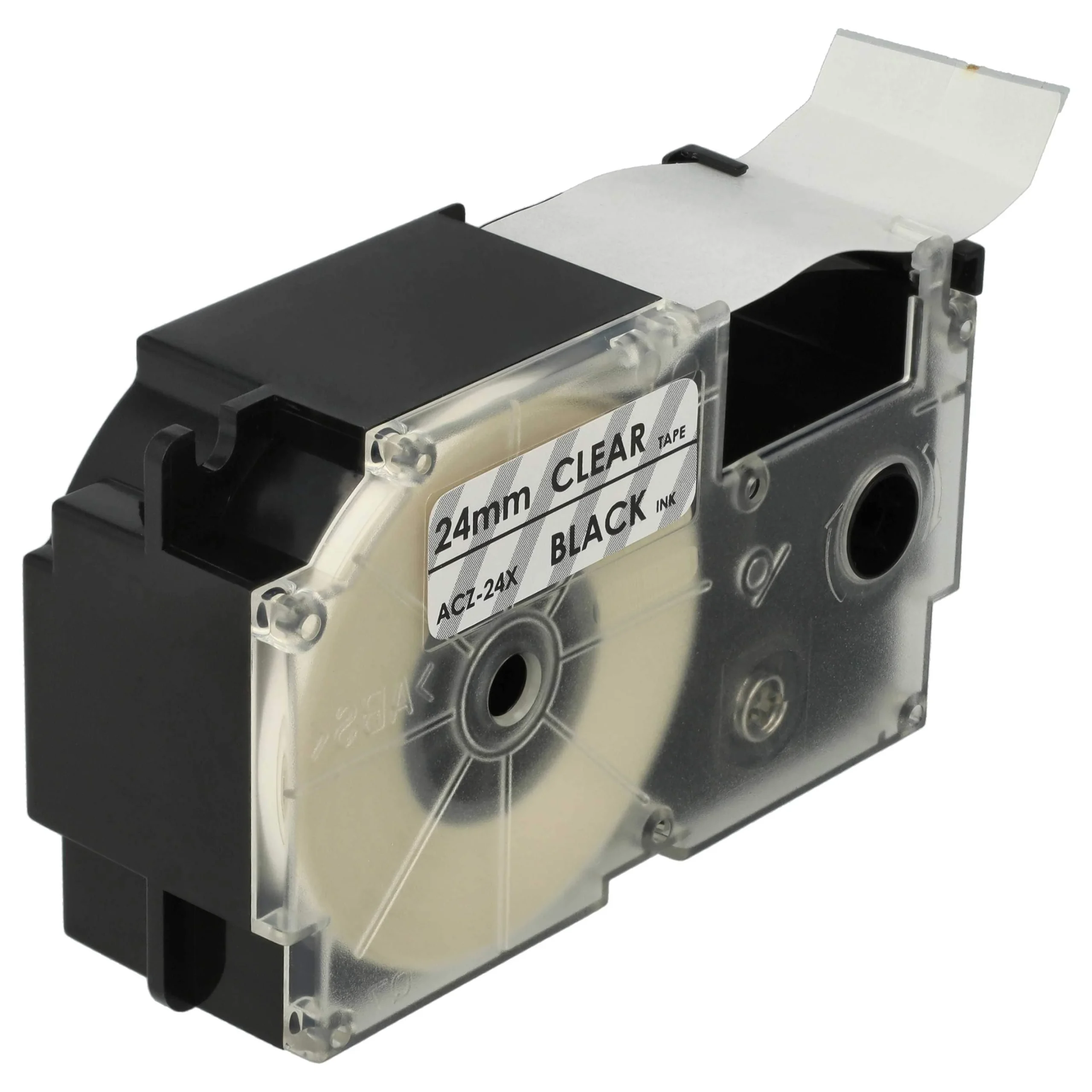 Cassette à ruban remplace Casio XR-24X1, XR-24X - 24mm lettrage Noir ruban Transparent, plastique