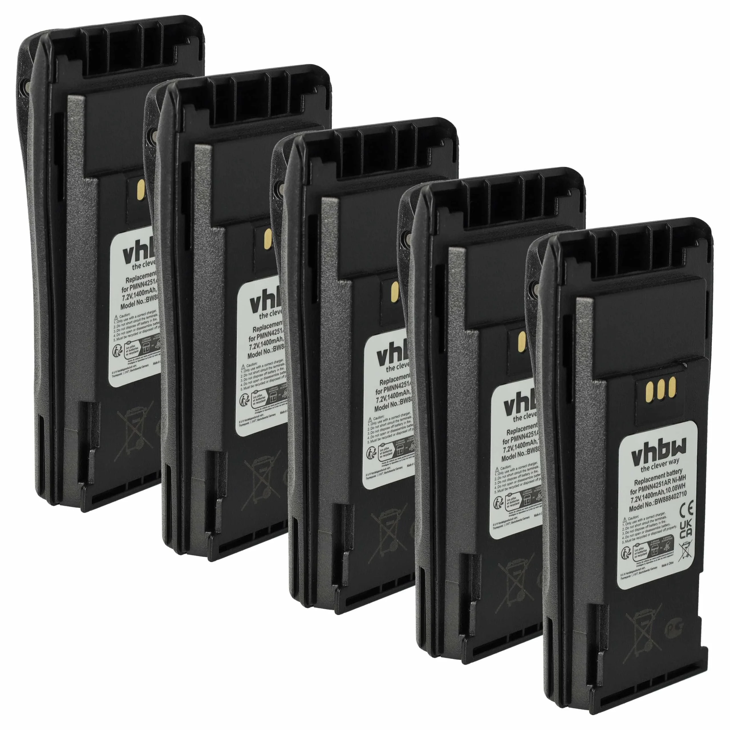 5x Batteries remplace Motorola NNTN4496AR, NNTN4496 pour radio talkie-walkie Motorola- 1400mAh 7,2V NiMH