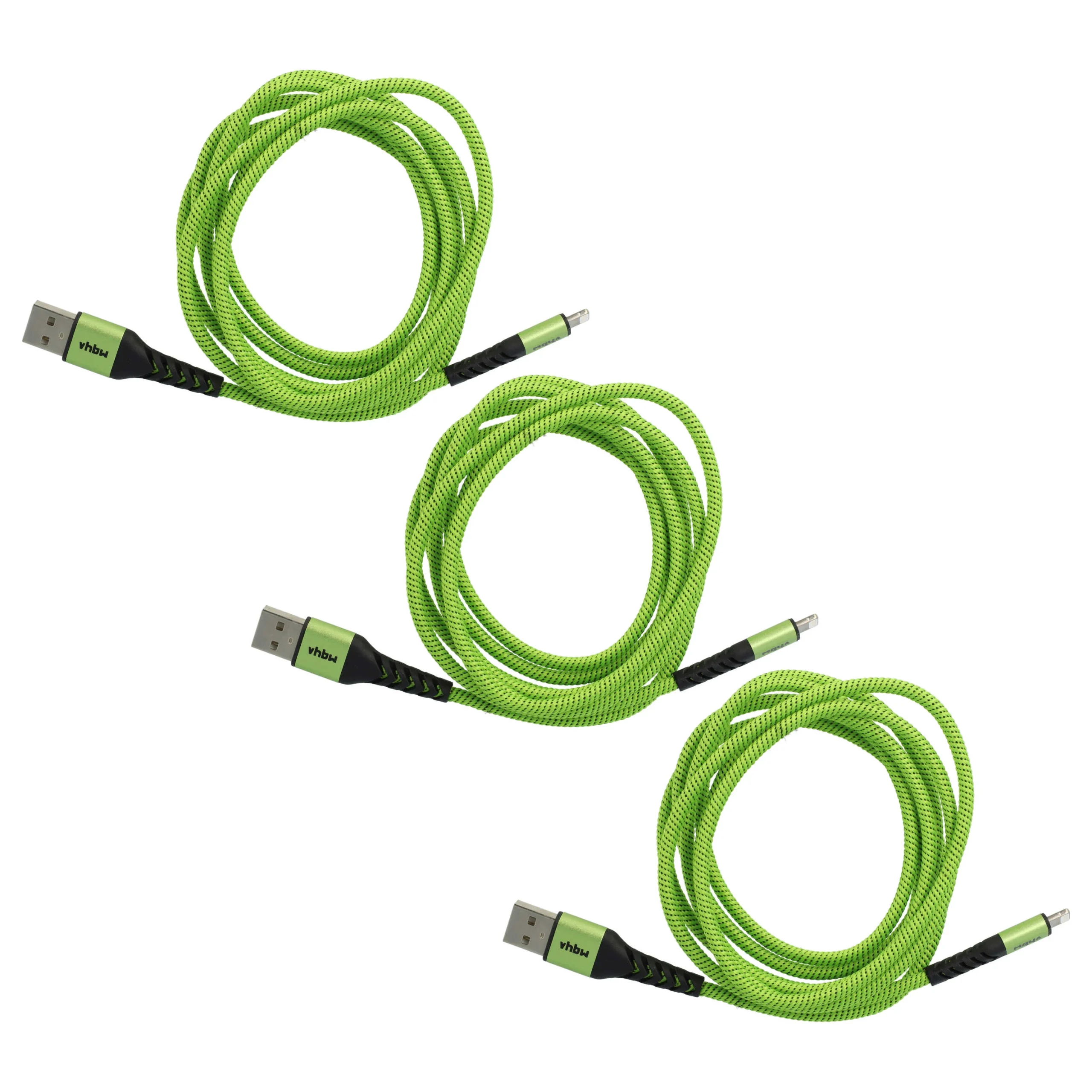 3x Câbles Lightning vers USB A pour iOS Apple AirPods - noir / vert, 180cm
