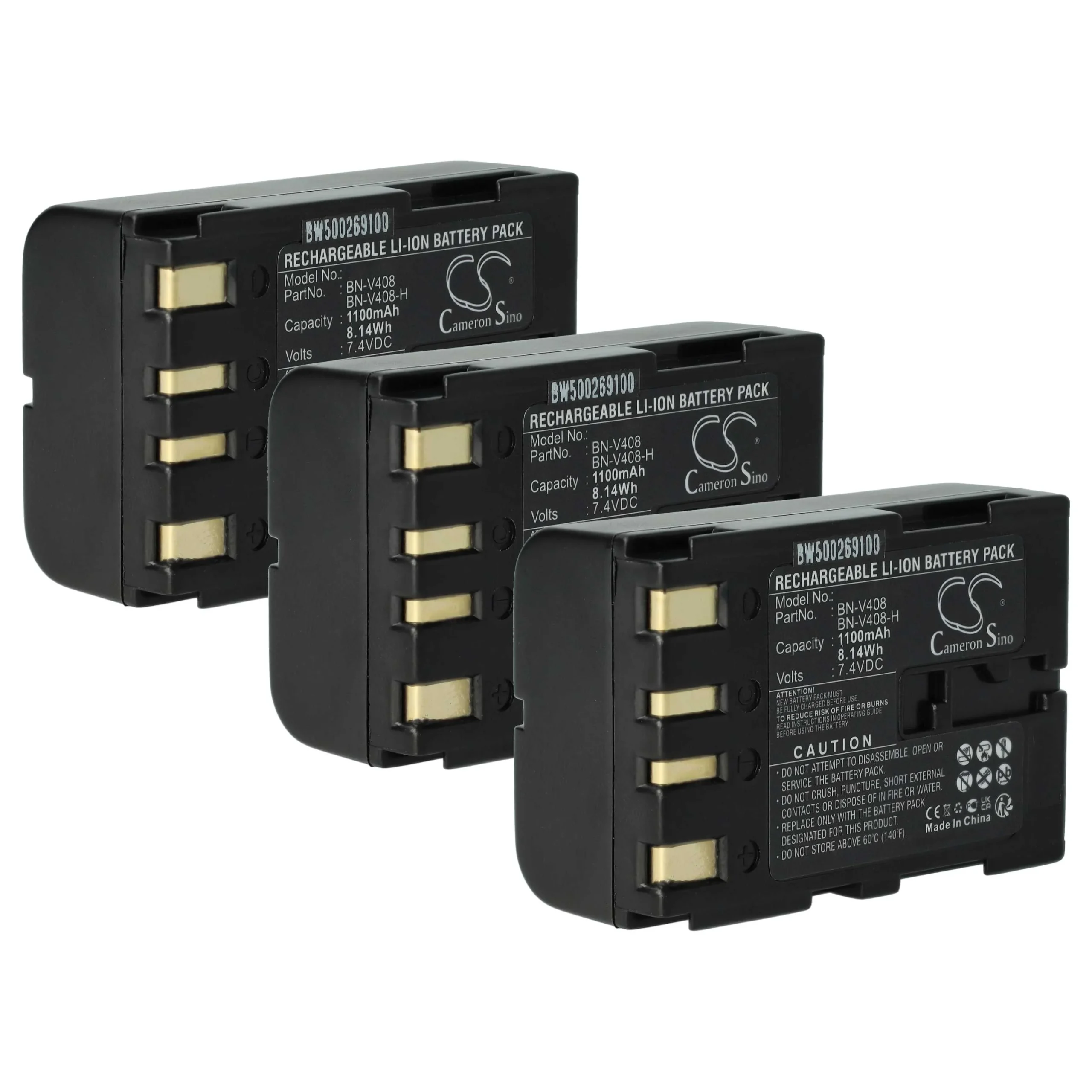 3x Batteries remplace JVC BN-V416, BN-V416U, BN-V428, BN-V408, BN-V408U pour caméscope JVC- 900mAh 7,2V Li-ion