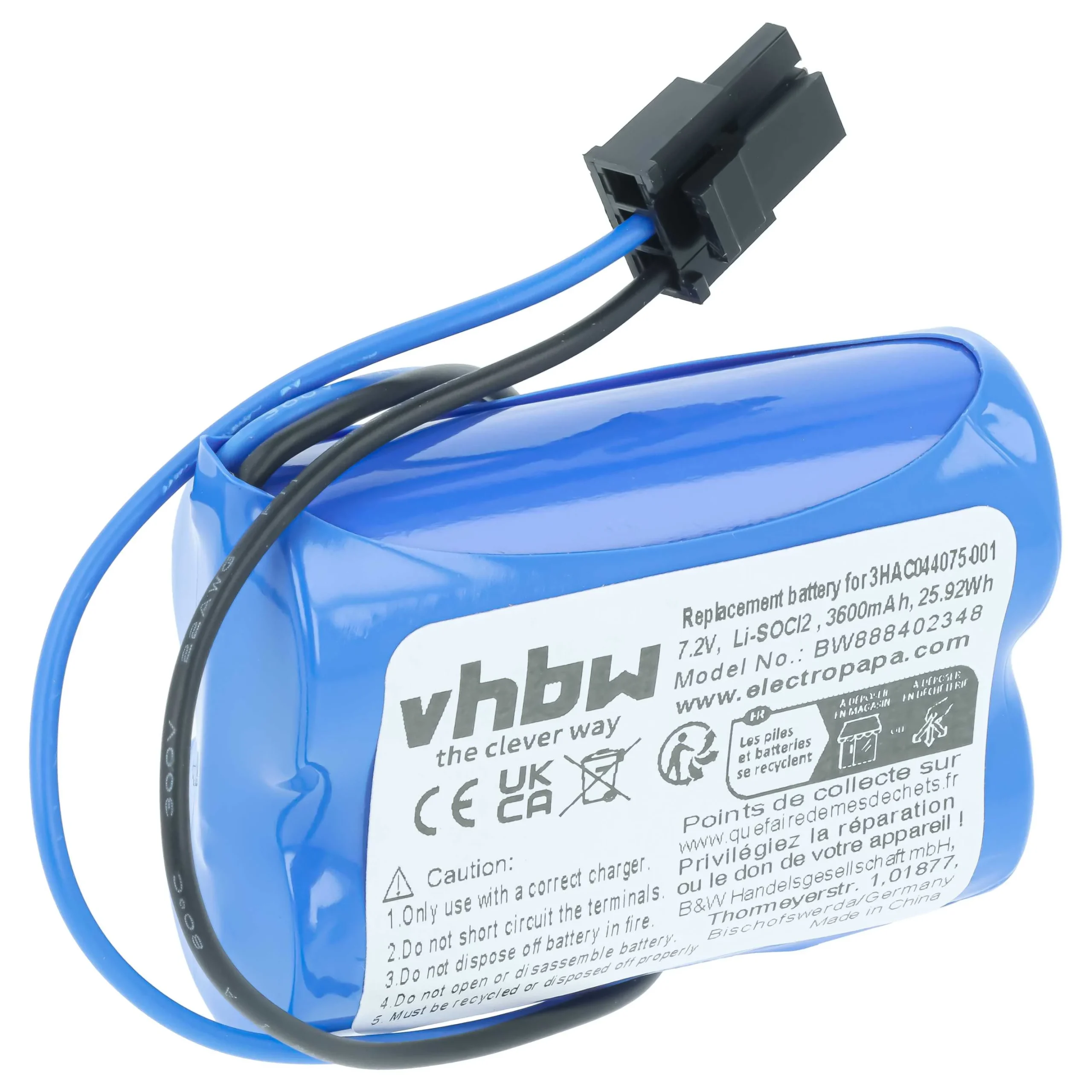 Pile remplace ABB 3HAC044075-001/01, 3HAC044075-001 pour robot industriel ABB - 3600mAh 7,2V Li-SOCl2