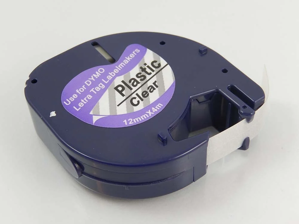 Cassette à ruban remplace Dymo S0721530, 12267 - 12mm lettrage Noir ruban Transparent, plastique