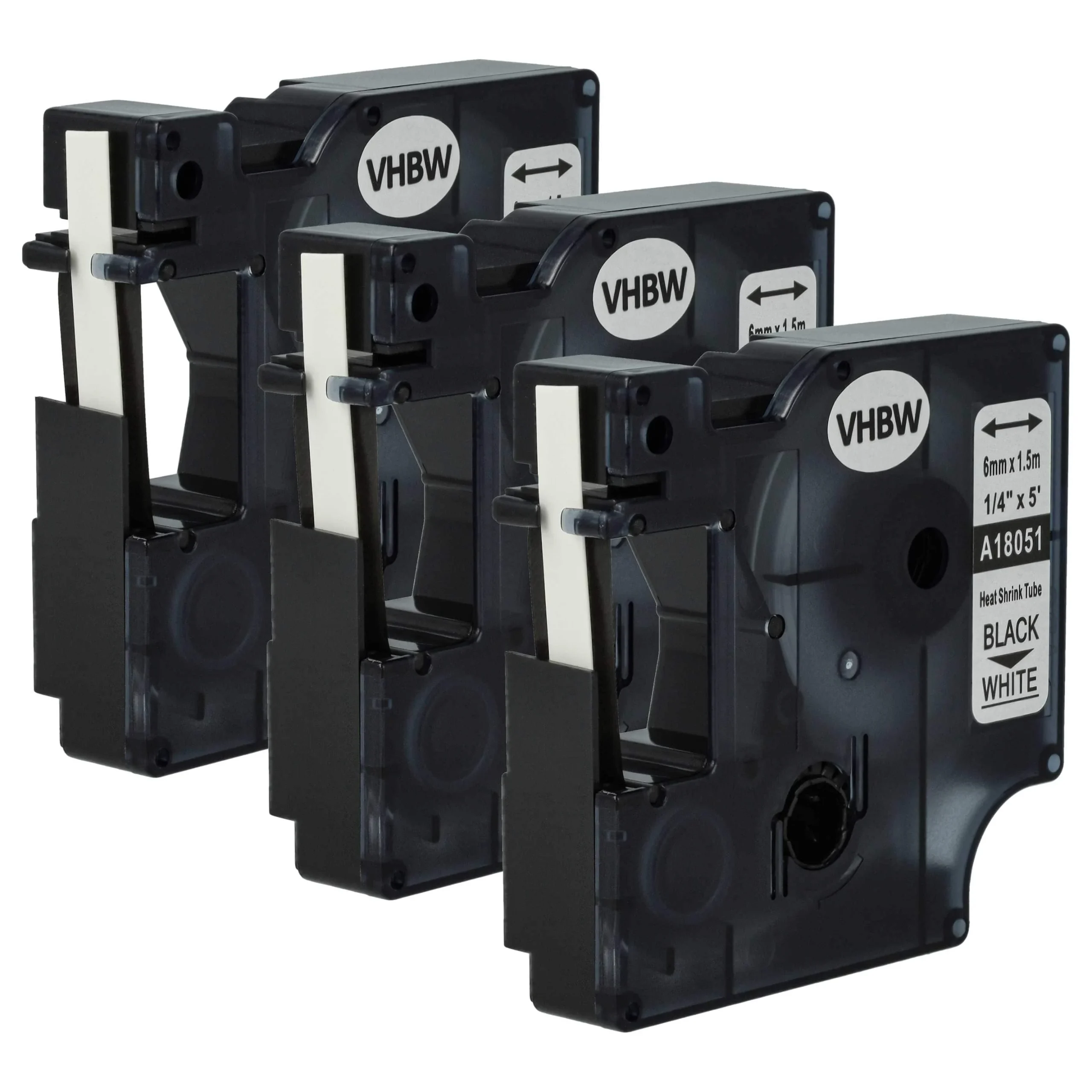 3x Cassettes à ruban remplacent Dymo 18051 - lettrage Noir ruban Blanc, plastique, thermorétractable, 6 mm