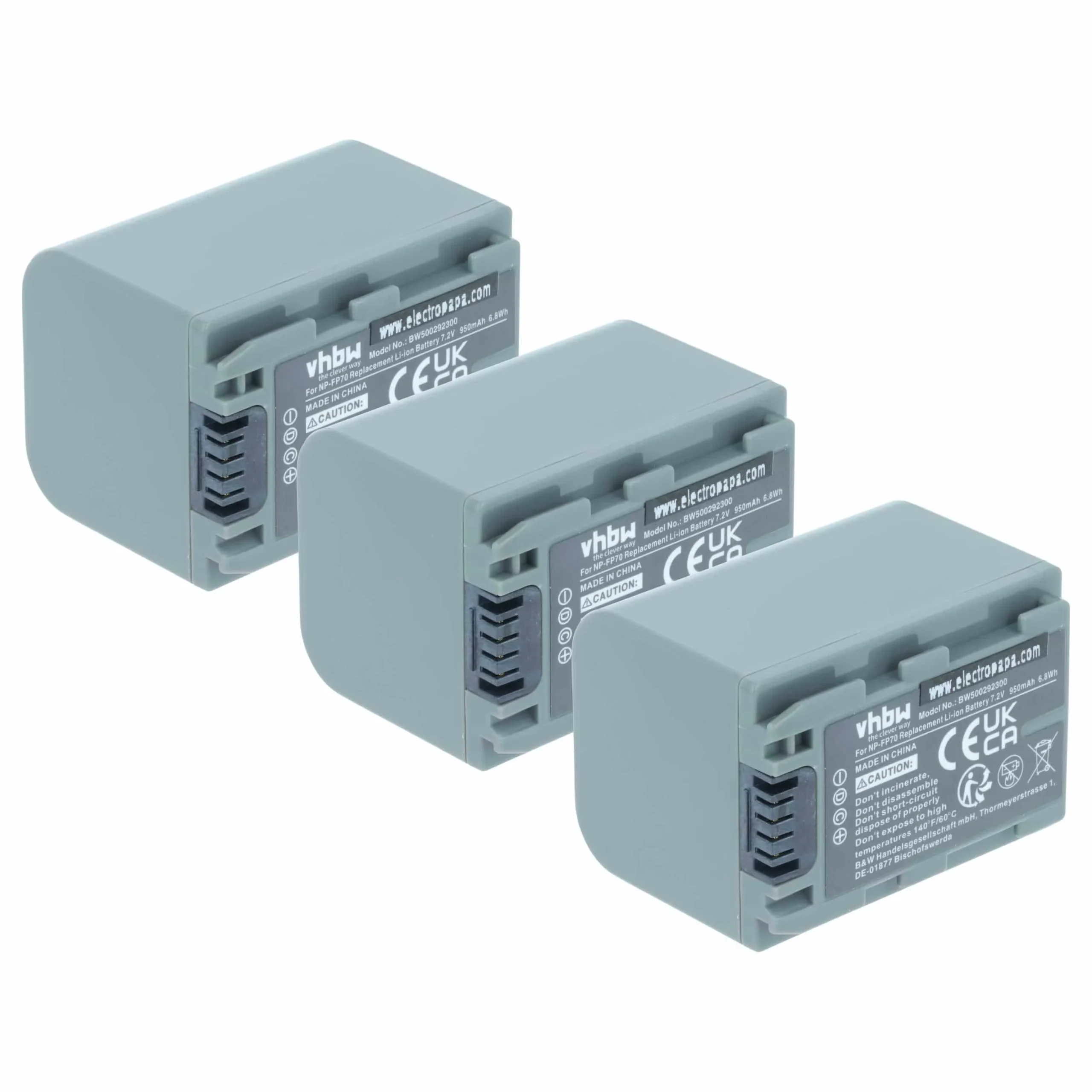 3x Batteries remplace Sony NP-FP60, NP-FP51, NP-FP50, NP-FP30, NP-FP70 pour caméscope Sony- 950mAh 7,2V Li-ion