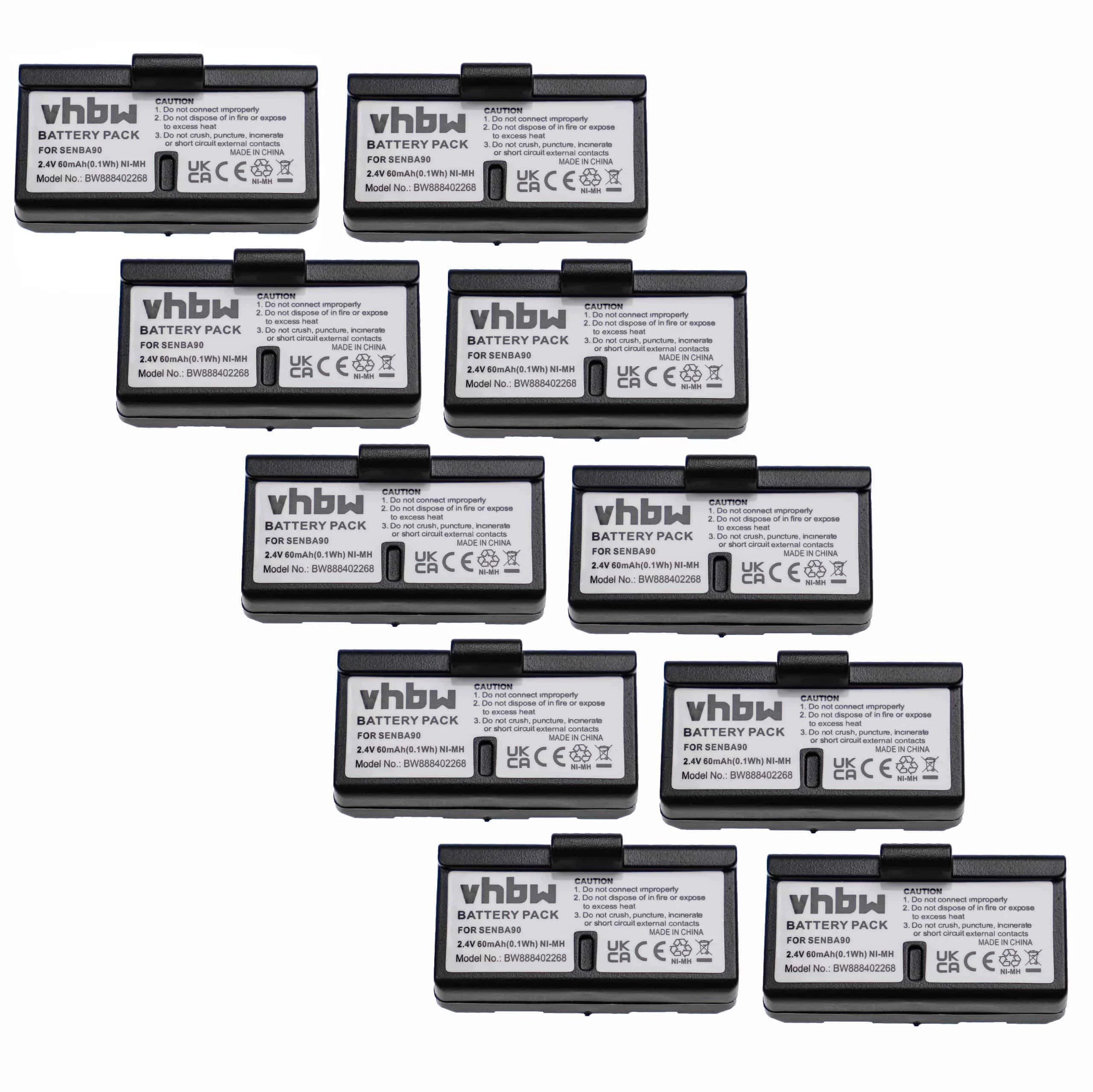 Batterie (10 pcs.) remplace Sennheiser BA90, E90, E180 casque audio Sennheiser - 60mAh 2,4V NiMH
