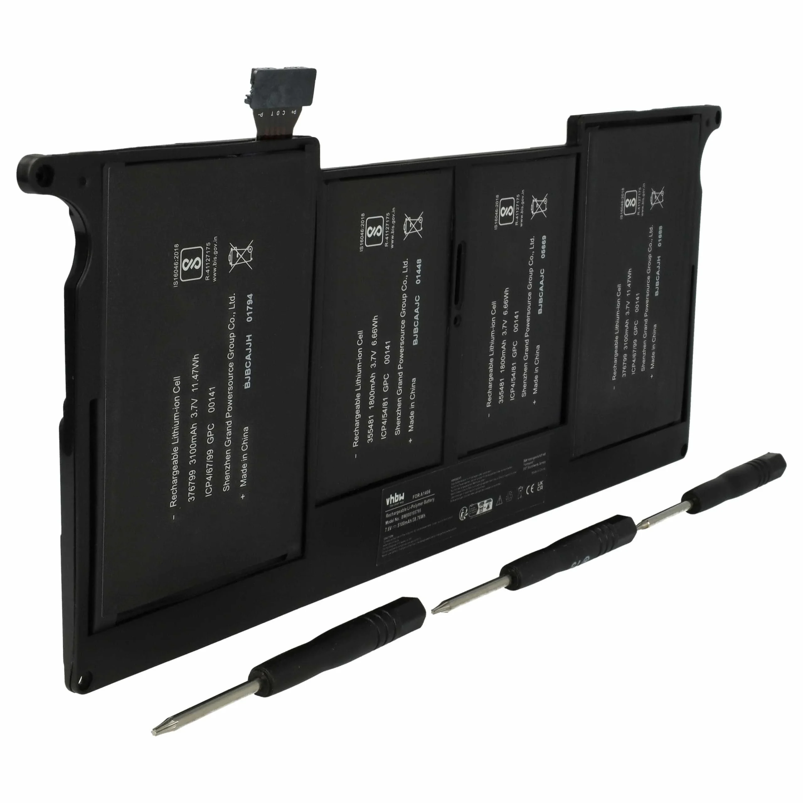 Batterie remplace Apple A1495, 020-8084-A pour ordinateur portable Apple- 5100mAh 7,6V Li-polymère, noir