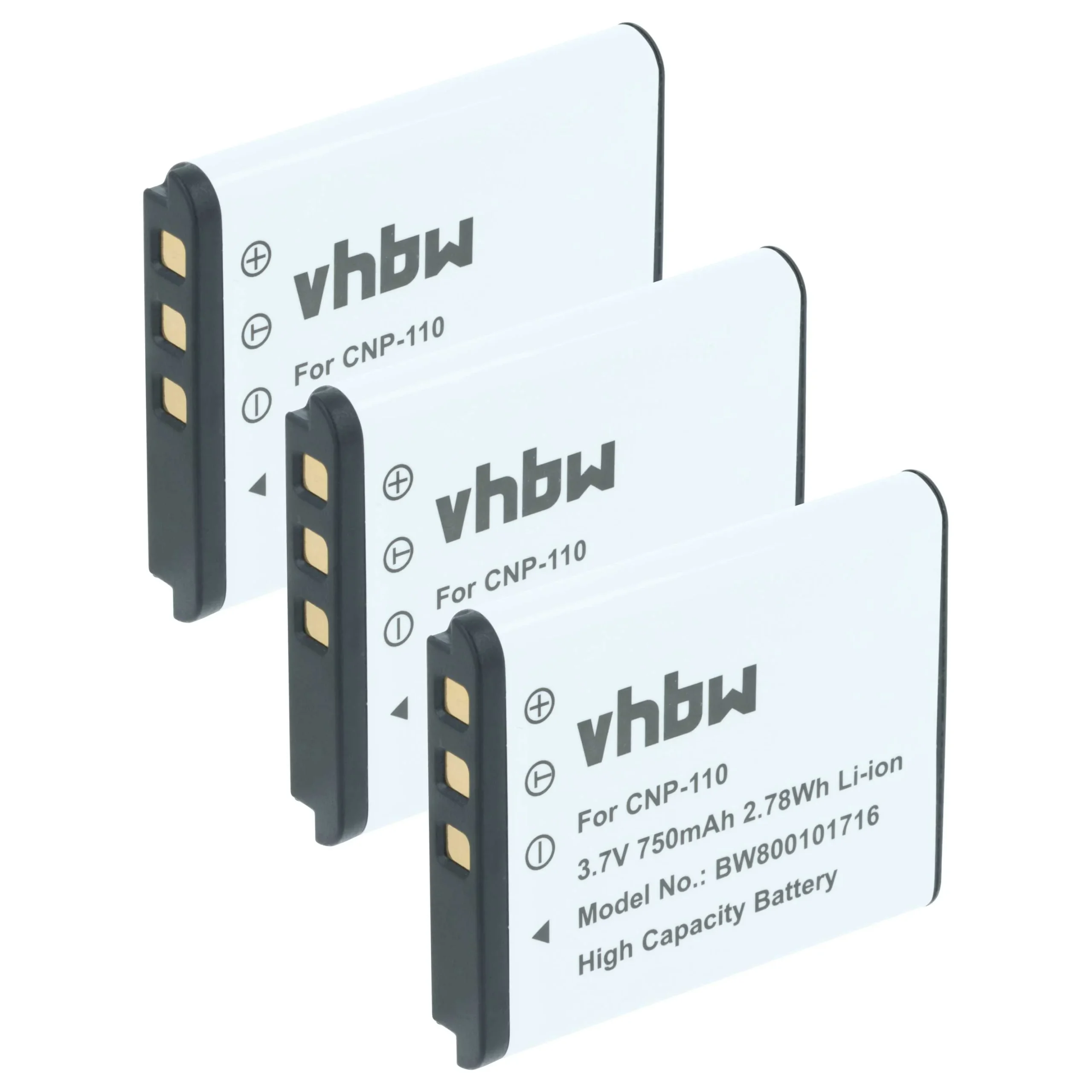3x Batteries remplace Casio NP-160, NP-110DBA, NP-110, NP-110L pour appareil photo Casio- 750mAh 3,6V Li-ion