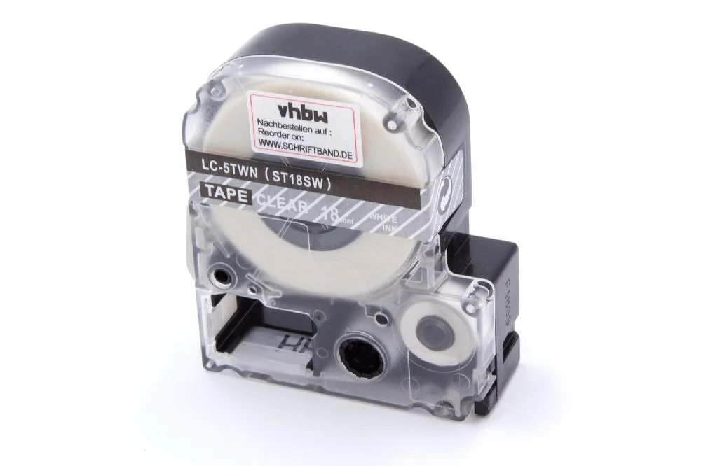 Cassette à ruban remplace Epson LC-5TWN - 18mm lettrage Blanc ruban Transparent, plastique