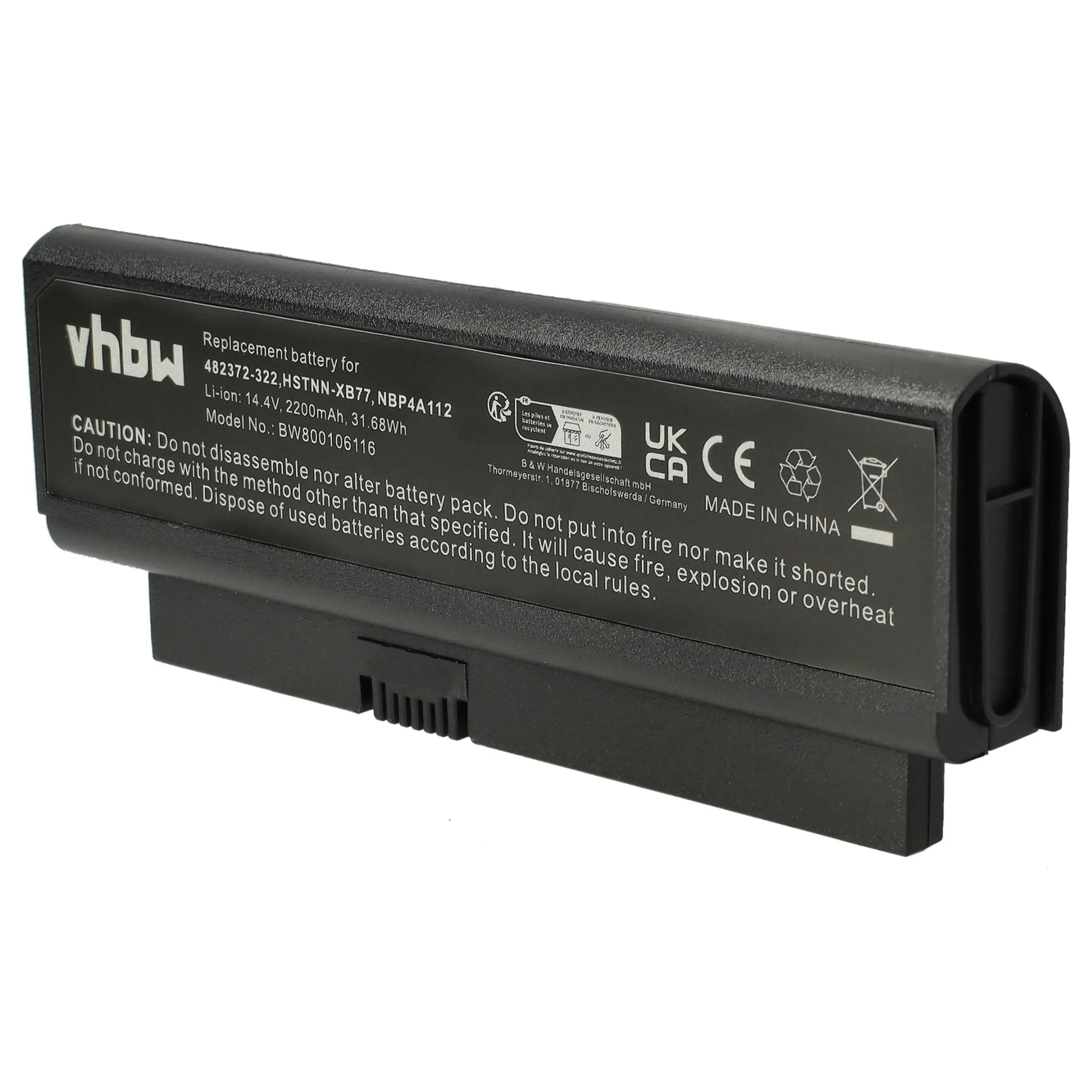 Batterie remplace HP 482372-322, 482372-361 pour ordinateur portable HP- 2200mAh 14,4V Li-ion, noir