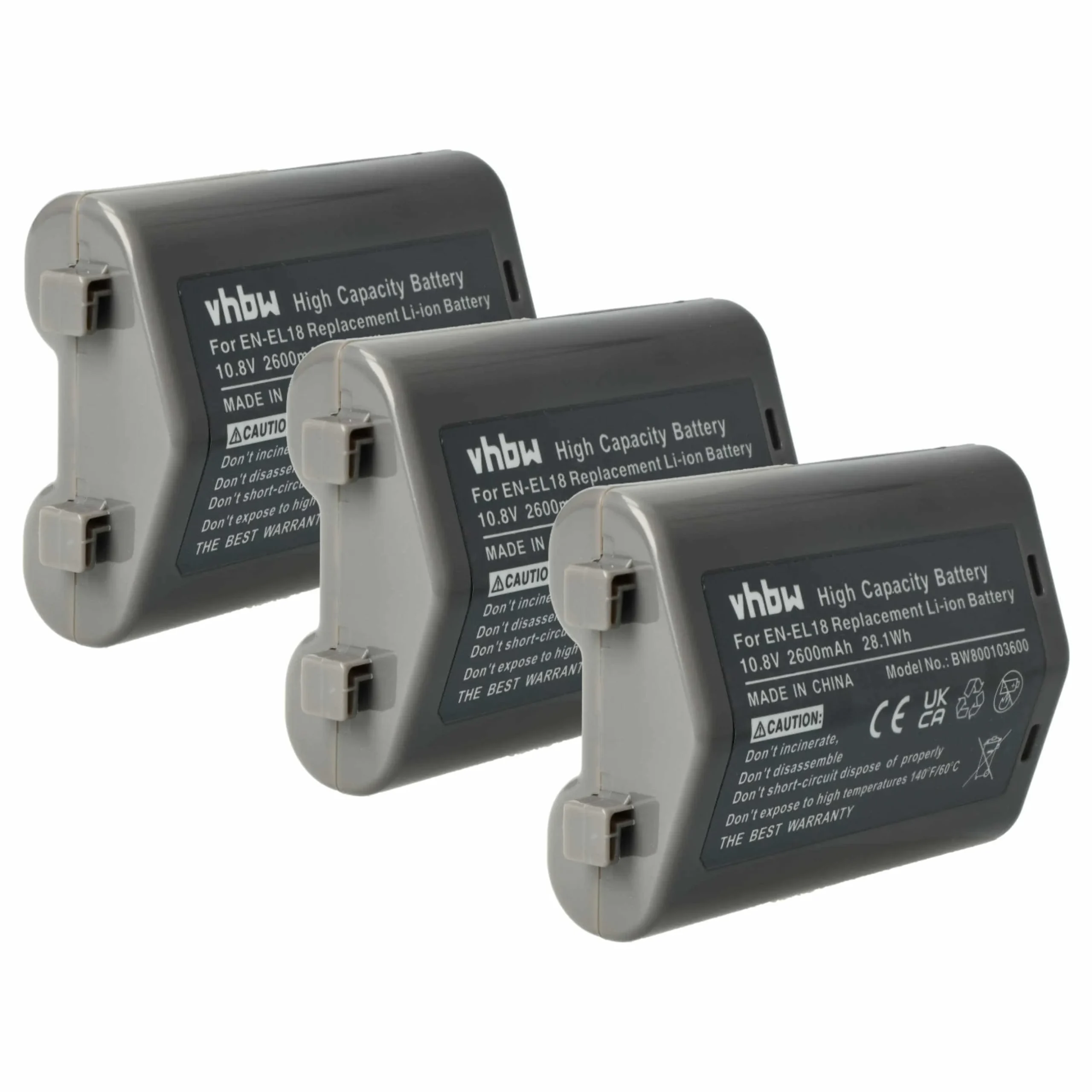 3x Batteries remplace Nikon EN-EL18 pour appareil photo Nikon- 2600mAh 10,8V Li-ion