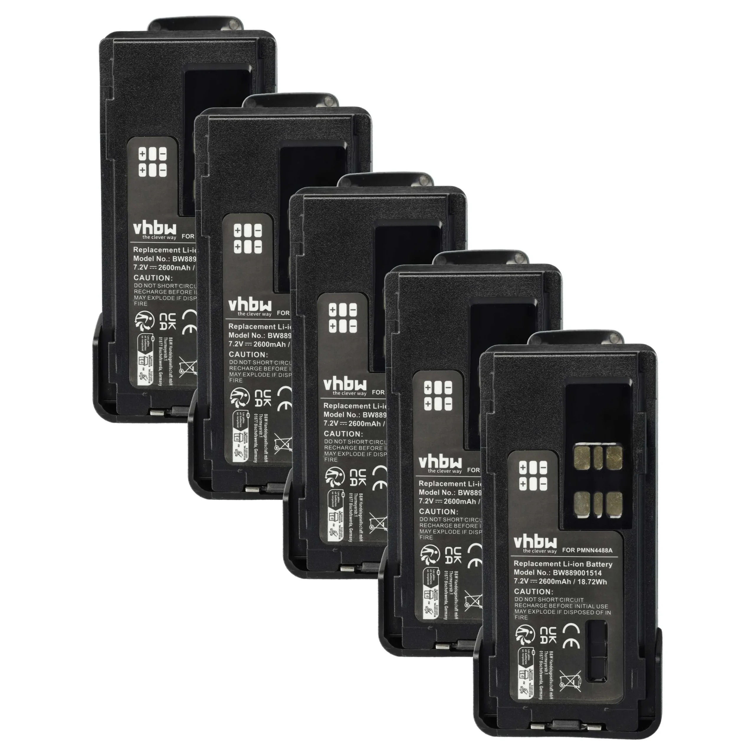 5x Batteries remplace Motorola PMNN4415, PMNN441 pour radio talkie-walkie Motorola- 2600mAh 7,4V Li-ion