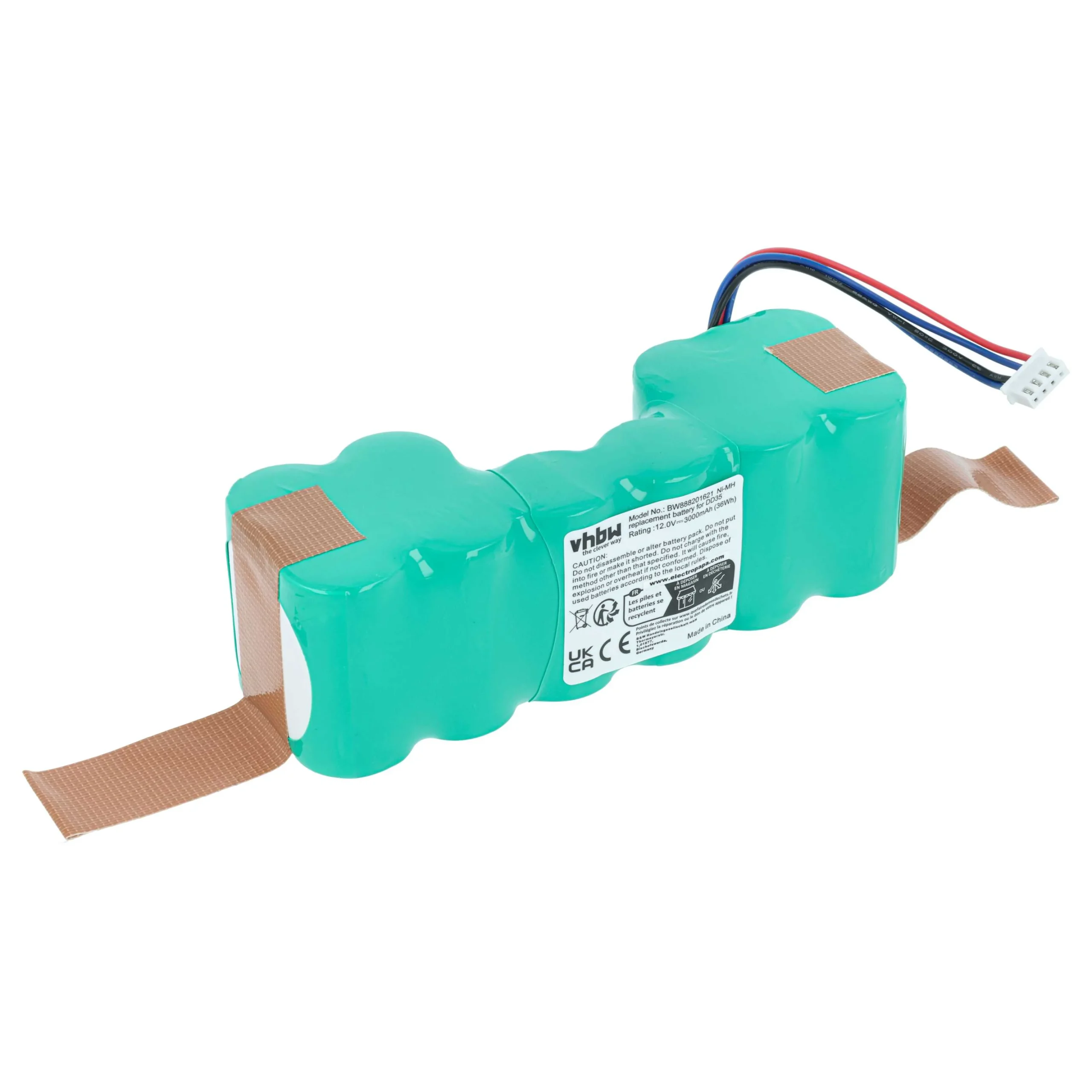 Batterie remplace Ecovacs 10001568, 10002167, DD4G, DM88, DD3G pour robot aspirateur iRobot - 3000mAh 12V NiMH